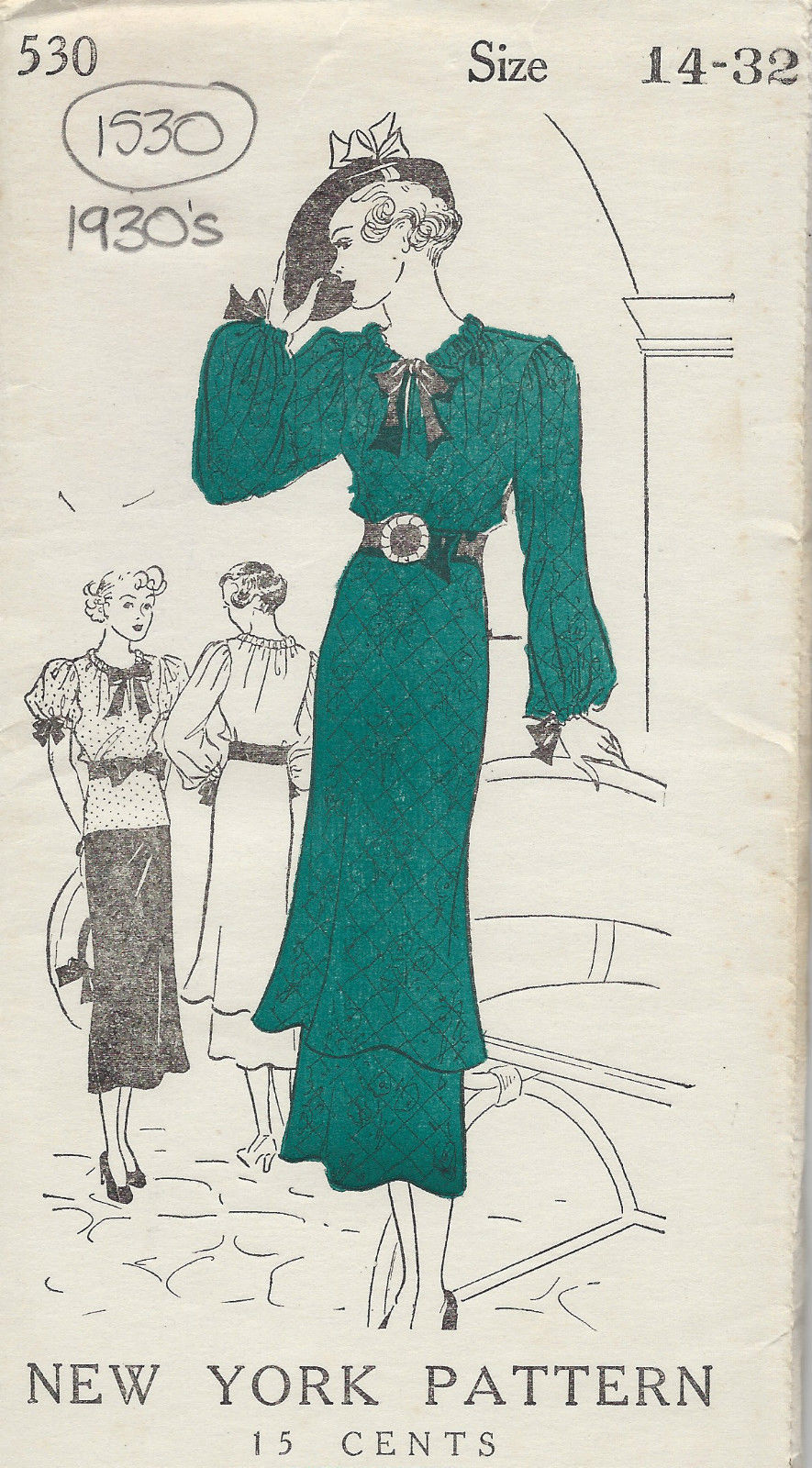 1930s-Vintage-Sewing-Pattern-B32-DRESS-TUNIC-BLOUSE-1530-262080974138