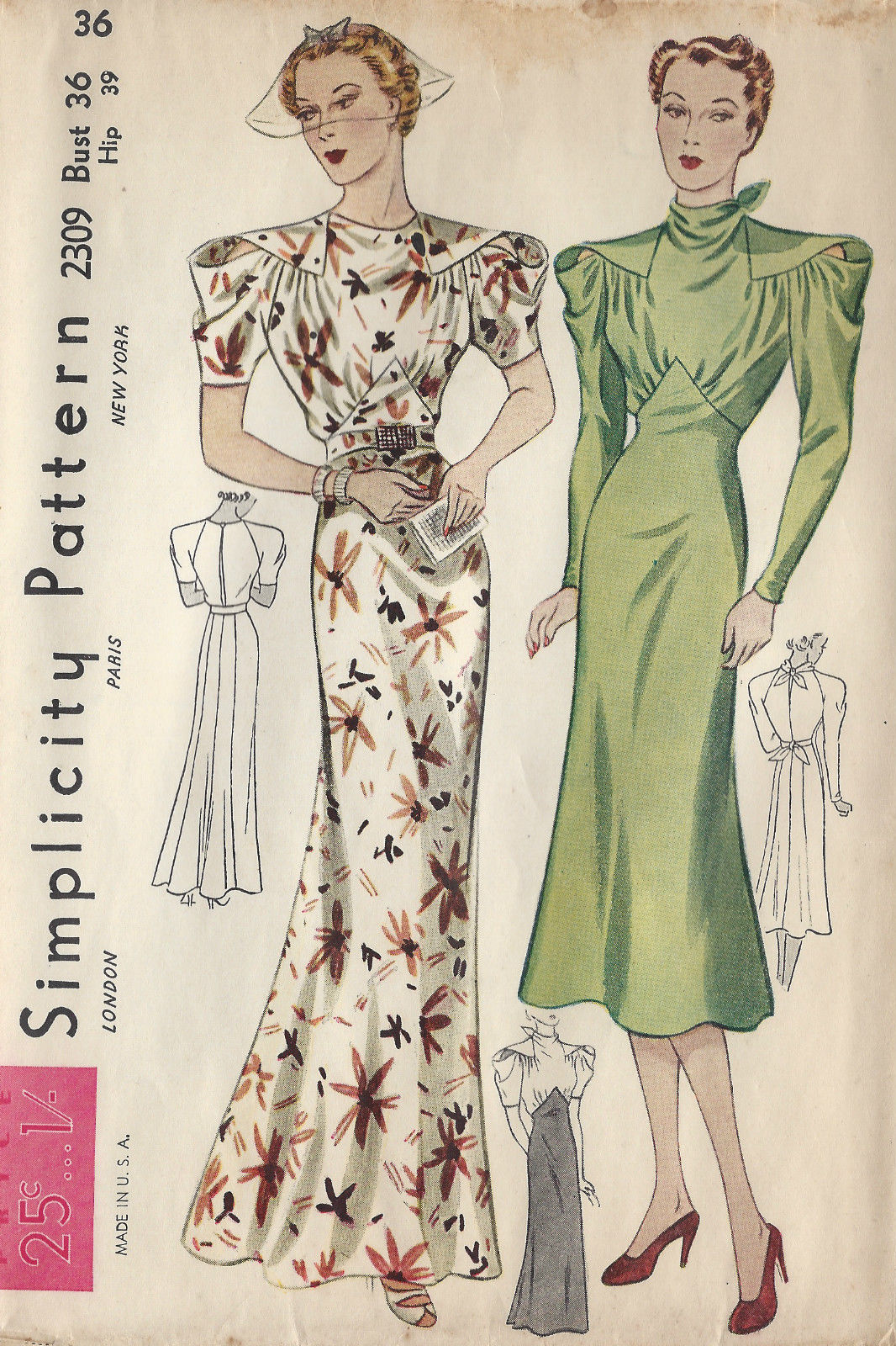1930s-Vintage-Sewing-Pattern-B36-DRESS-1297-251584260860