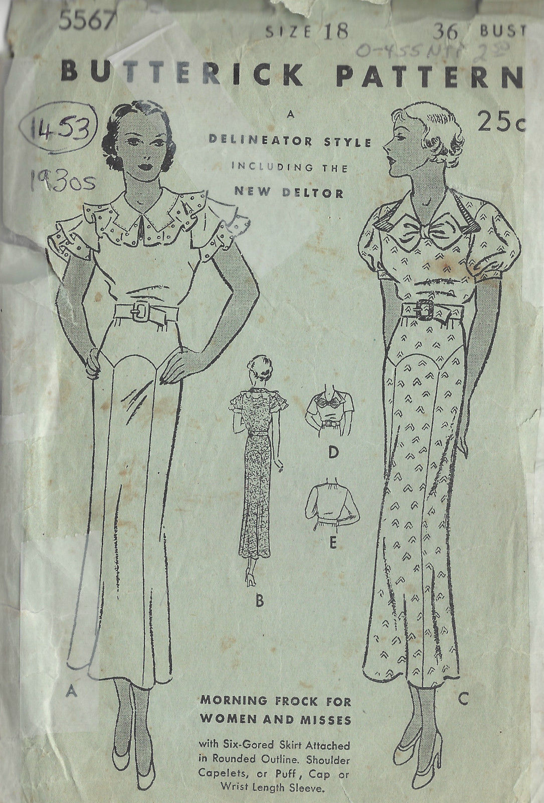 1930s-Vintage-Sewing-Pattern-B36-DRESS-1453-261954787460
