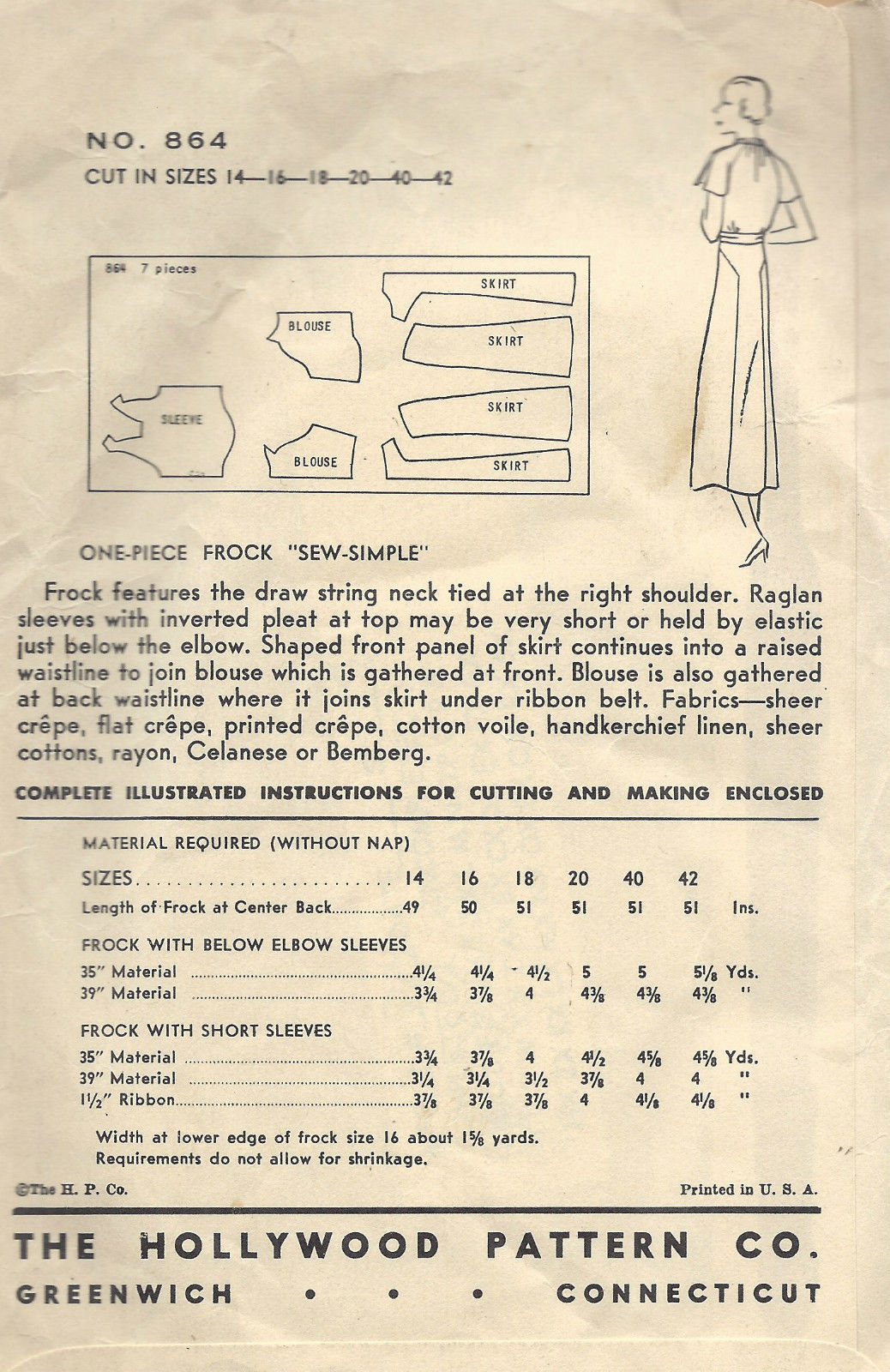 1930s-Vintage-Sewing-Pattern-B36-DRESS-1466-Betty-Furness-Hollywood-Pattern-261986915535-2
