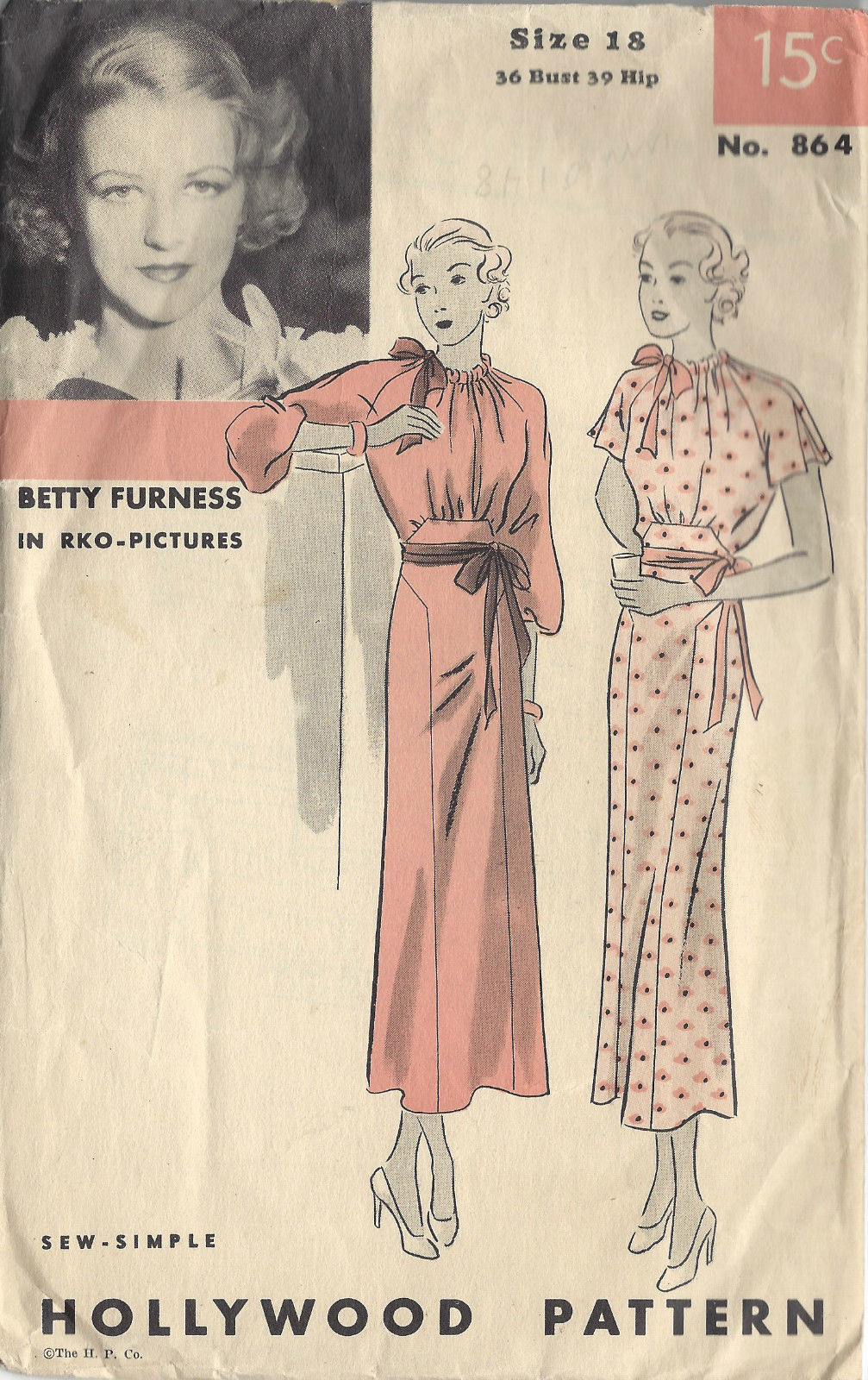 1930s-Vintage-Sewing-Pattern-B36-DRESS-1466-Betty-Furness-Hollywood-Pattern-261986915535