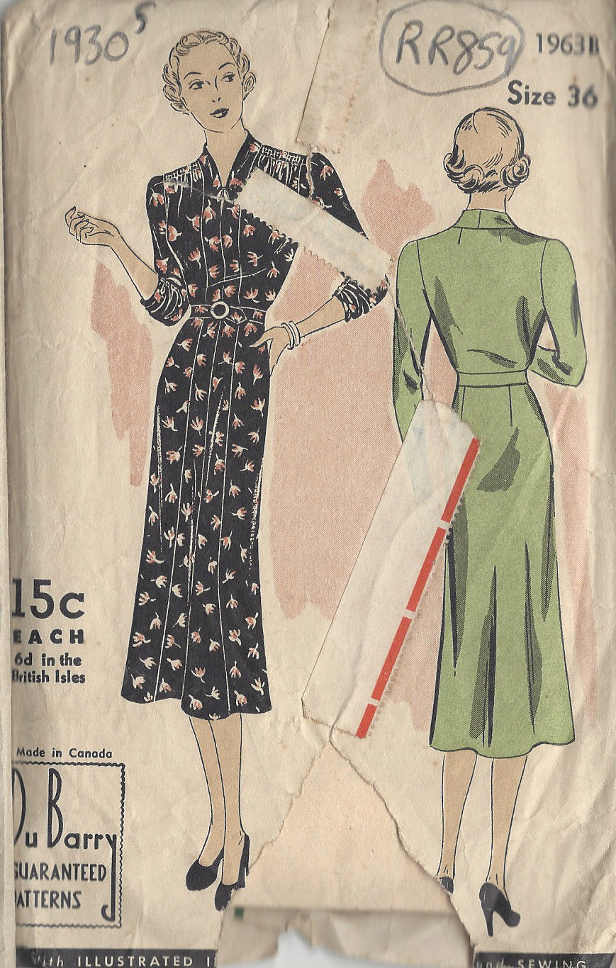 1930s-Vintage-Sewing-Pattern-B36-DRESS-R859-By-Du-Barry-251225301312