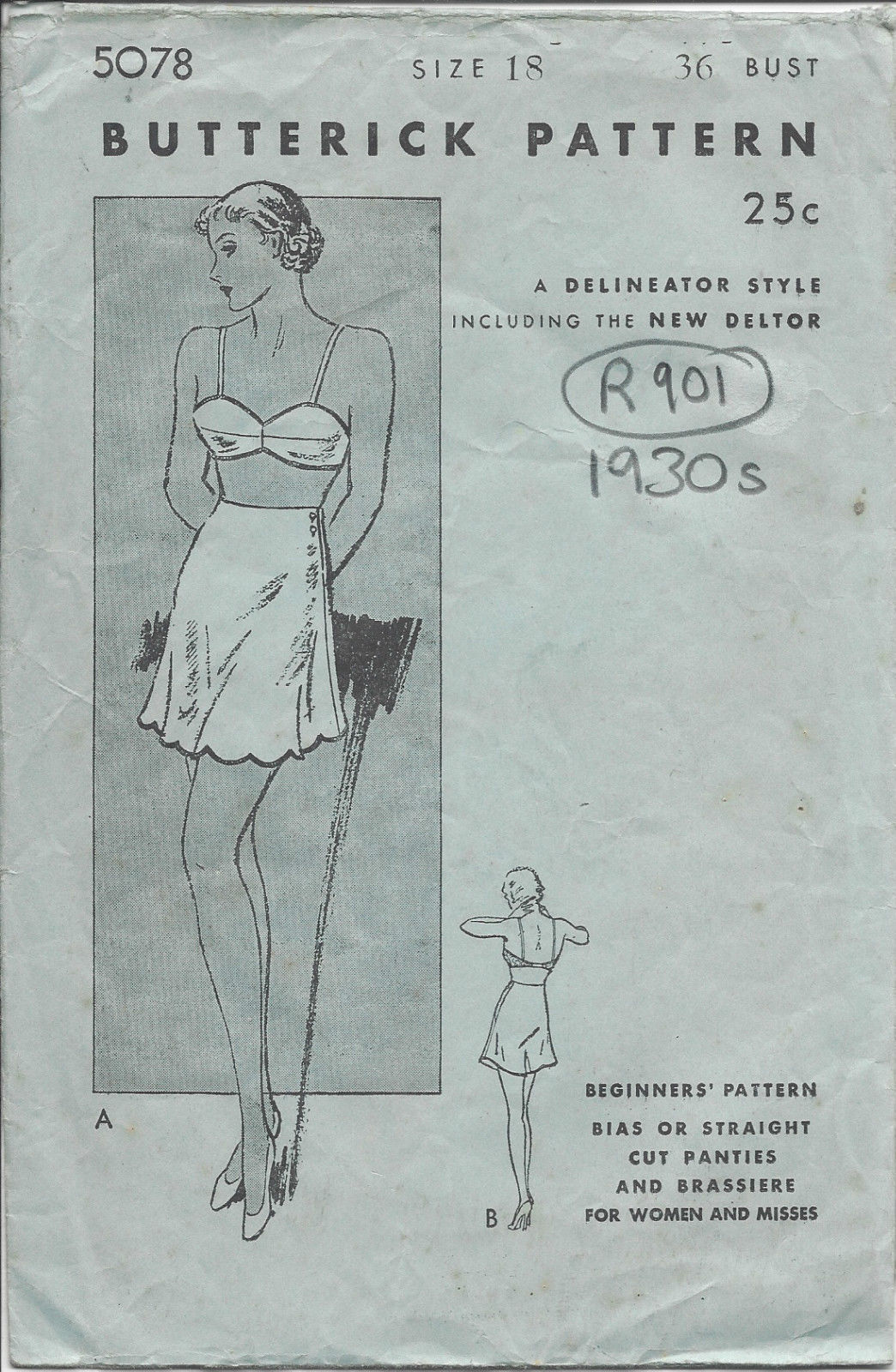 1930s-Vintage-Sewing-Pattern-B36-PANTIES-BRASSIERE-R901-251234947626