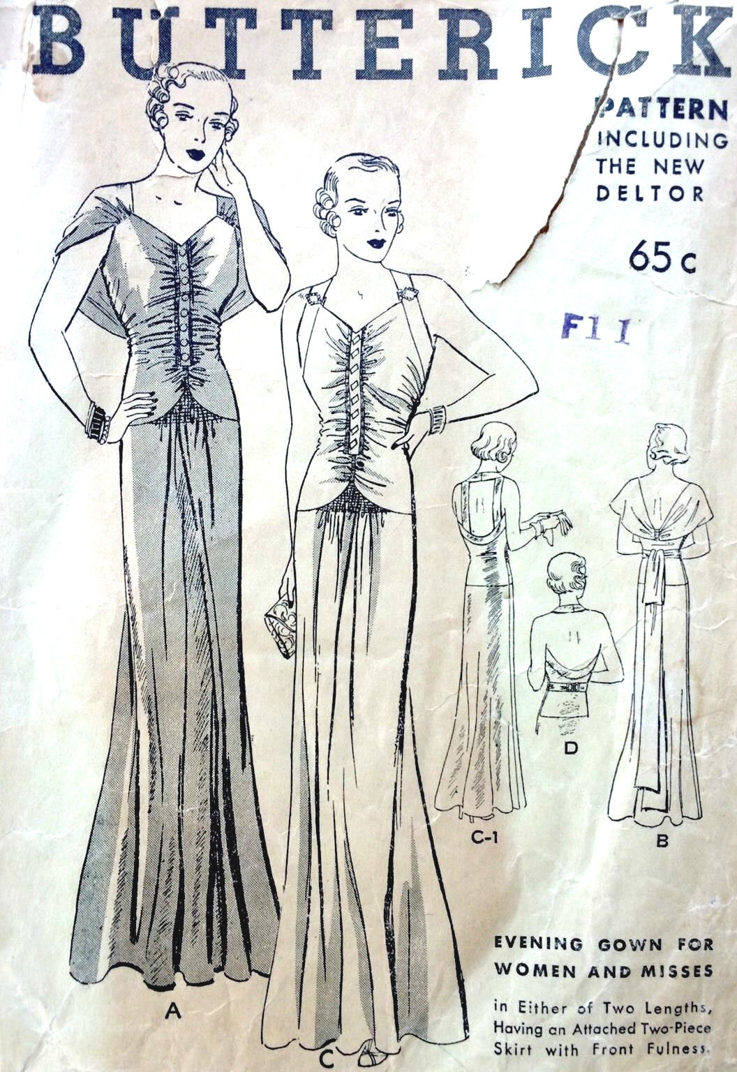 1930s-Vintage-Sewing-Pattern-B38-EVENING-DRESS-1648-252395118156