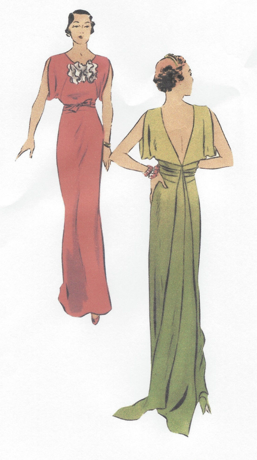 1930s-Vintage-VOGUE-Sewing-Pattern-B34-EVENING-DRESS-with-TRAIN-R953-262598382148-2