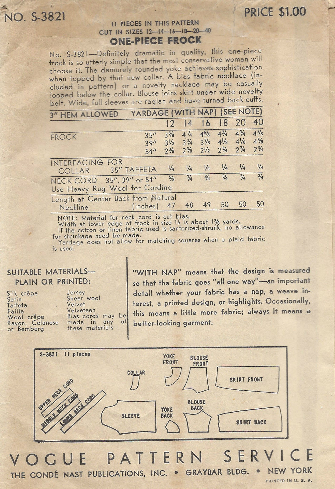 1930s-Vintage-VOGUE-Sewing-Pattern-ONE-PIECE-DRESS-B32-R196-251164050197-2