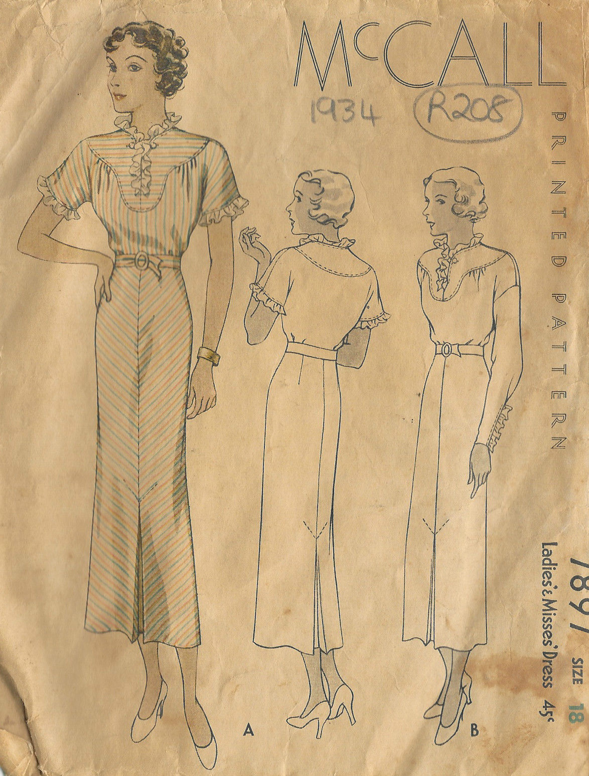1934-Vintage-Sewing-Pattern-B36-DRESS-R208-251143626423