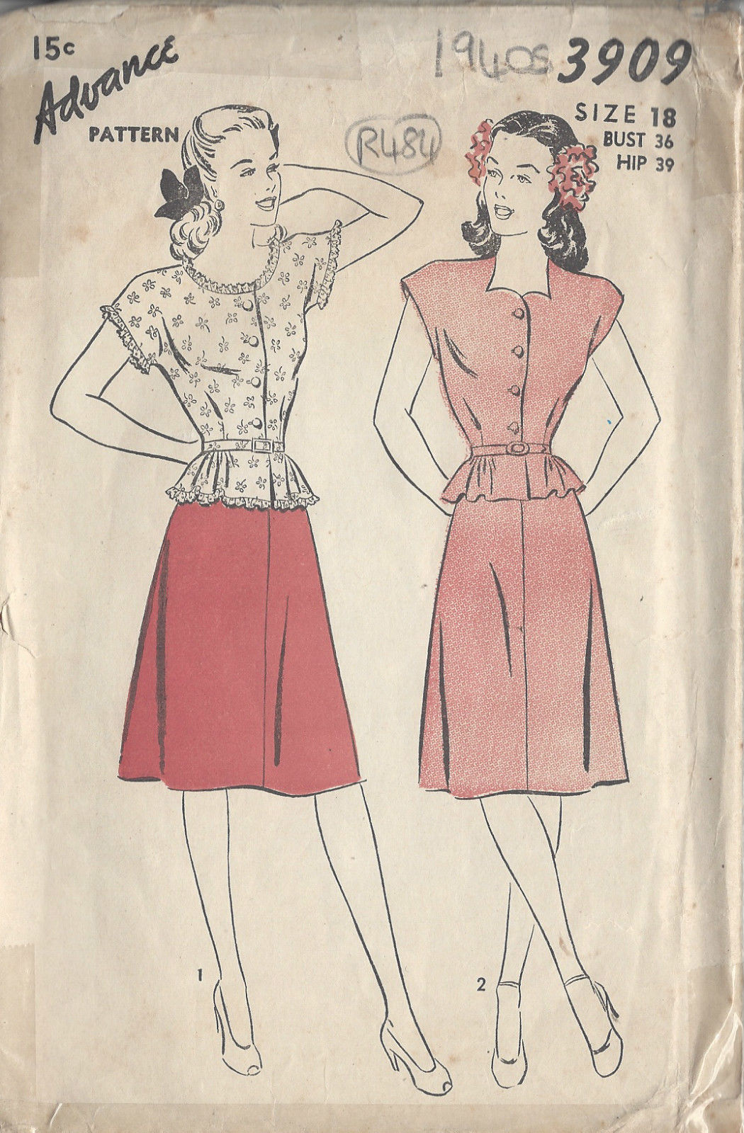 1944 Vintage Sewing Pattern B30;-W25 SUIT-TROUSERS & JACKET (105