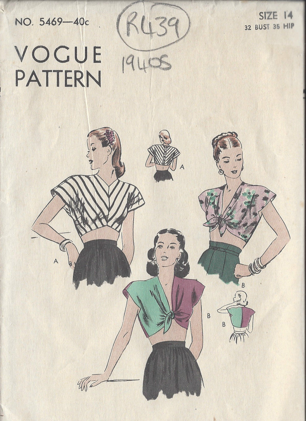 1940s-Vintage-VOGUE-Sewing-Pattern-B32-BLOUSE-R439-252402973652
