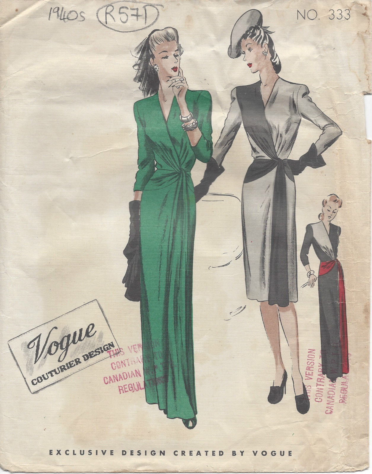 1940s-Vintage-VOGUE-Sewing-Pattern-B32-DRESS-R571-251150142968