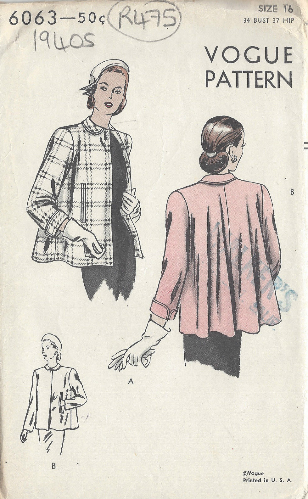 1940s-Vintage-VOGUE-Sewing-Pattern-B34-COAT-R475-251151578379