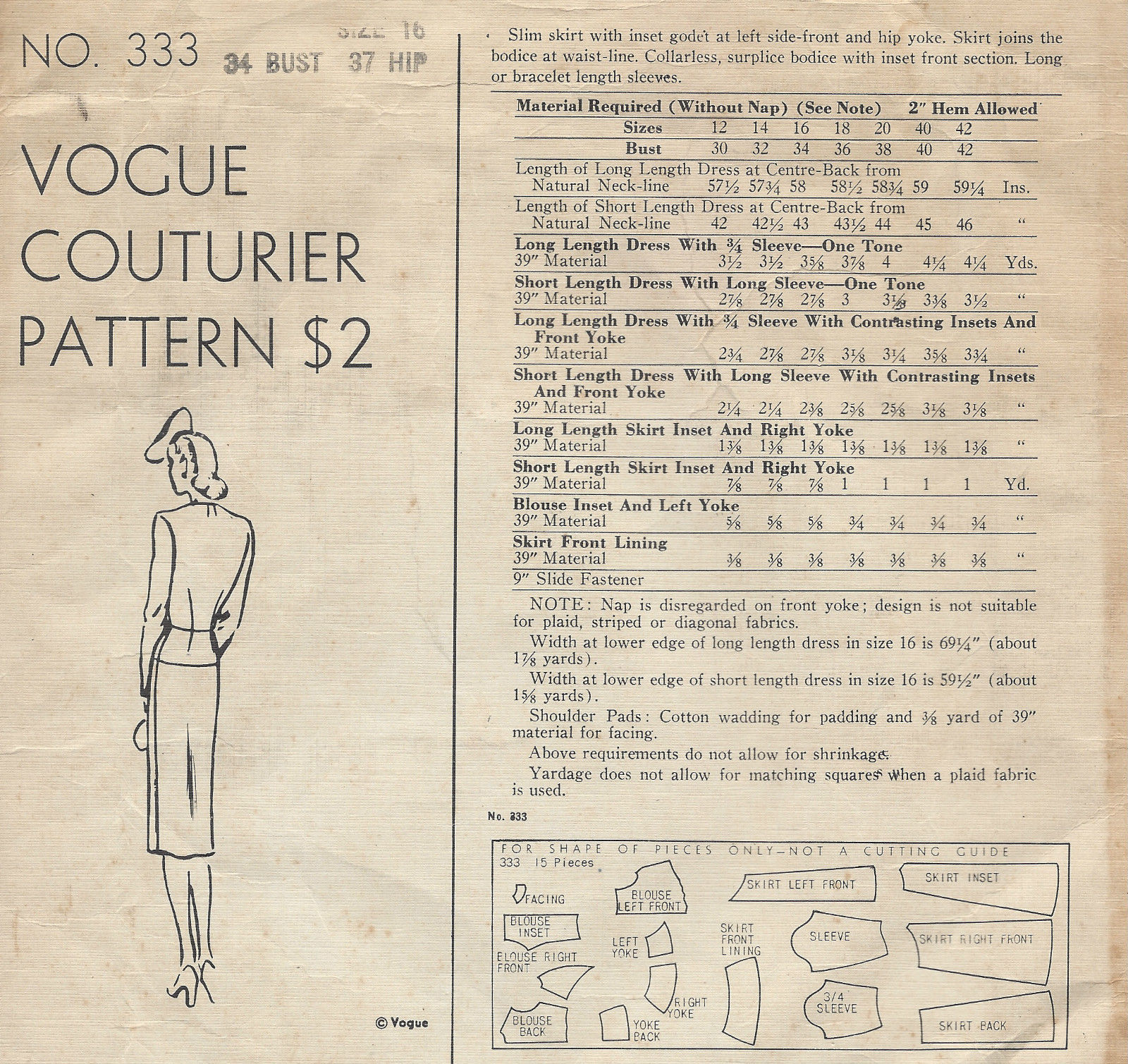 1940s-Vintage-VOGUE-Sewing-Pattern-B34-DRESS-R878-261167413735-2