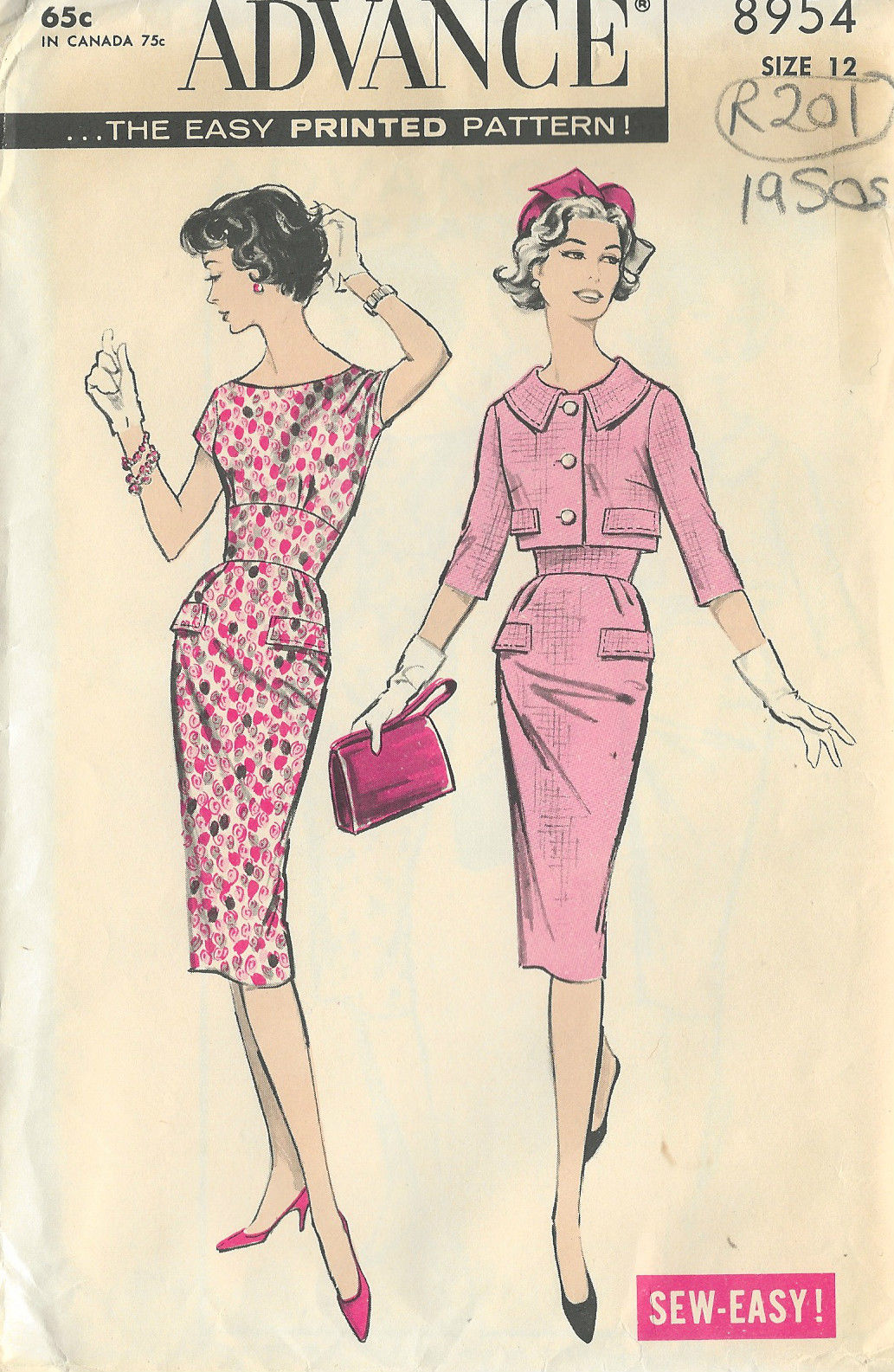 1950s-Vintage-Sewing-Pattern-B32-DRESS-JACKET-R201-251143624281
