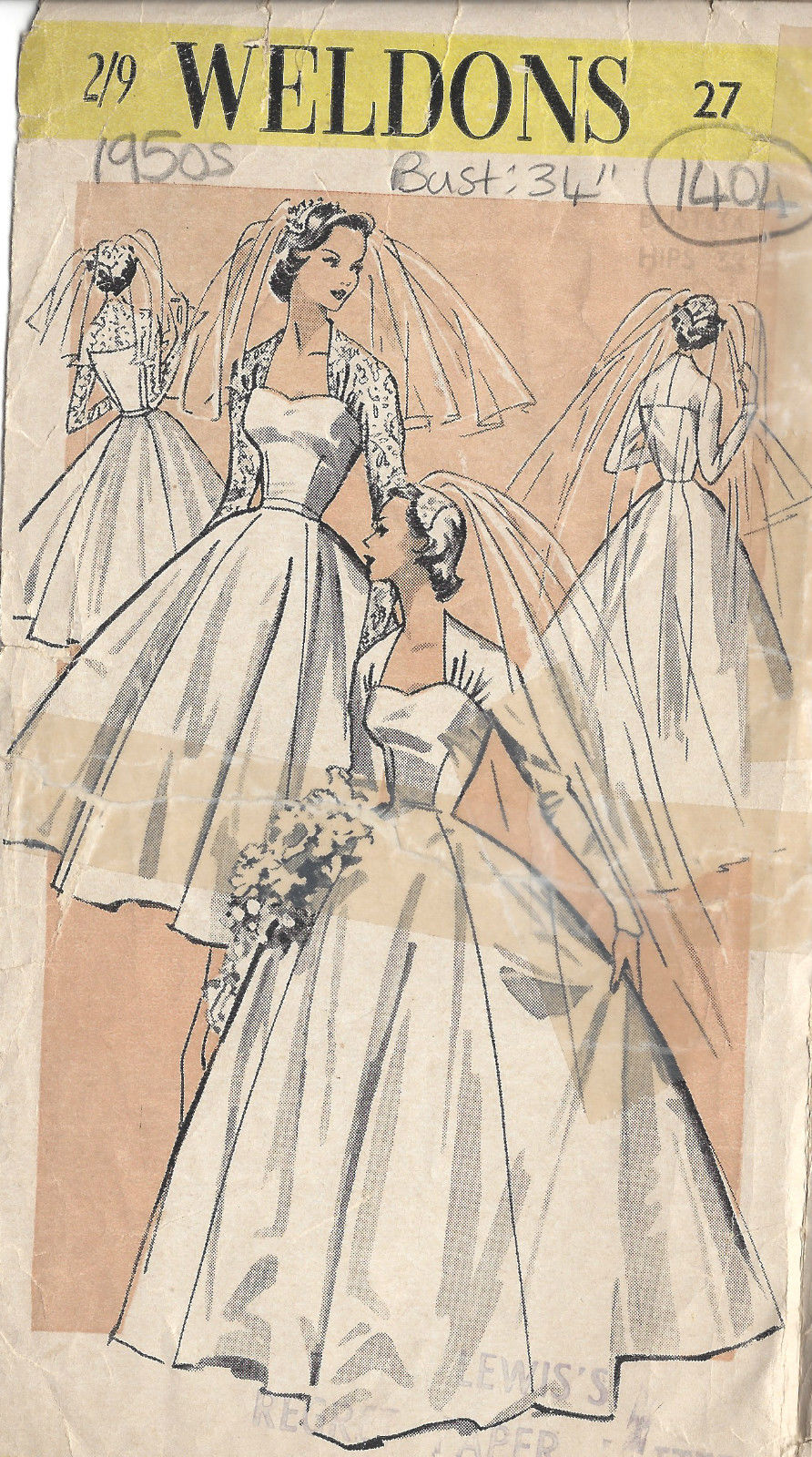 1950s-Vintage-Sewing-Pattern-B34-BRIDES-WEDDING-DRESS-1404R-252275799068