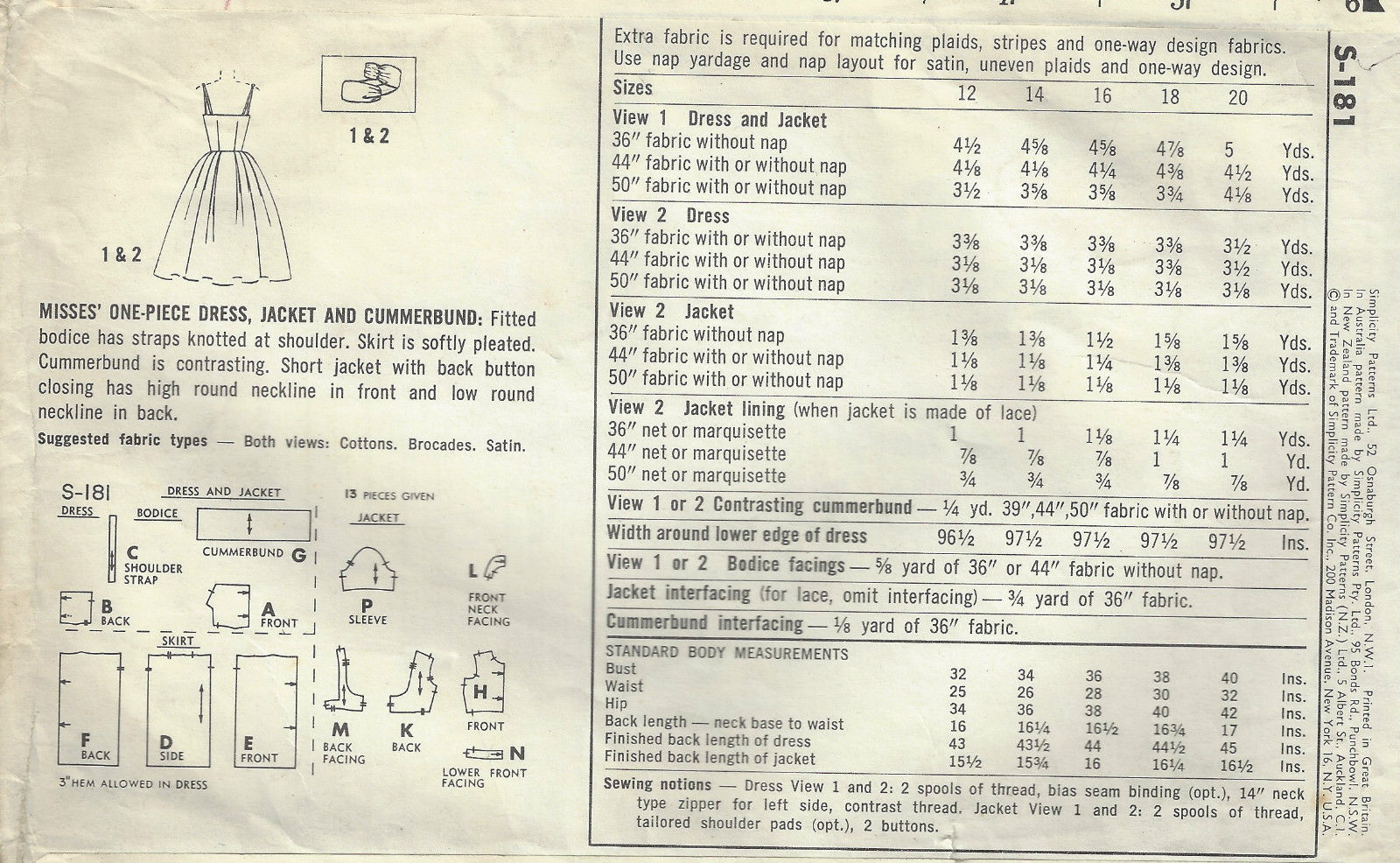 1950s-Vintage-Sewing-Pattern-B34-DRESS-JACKET-CUMMERBUND-R517-251151049148-2