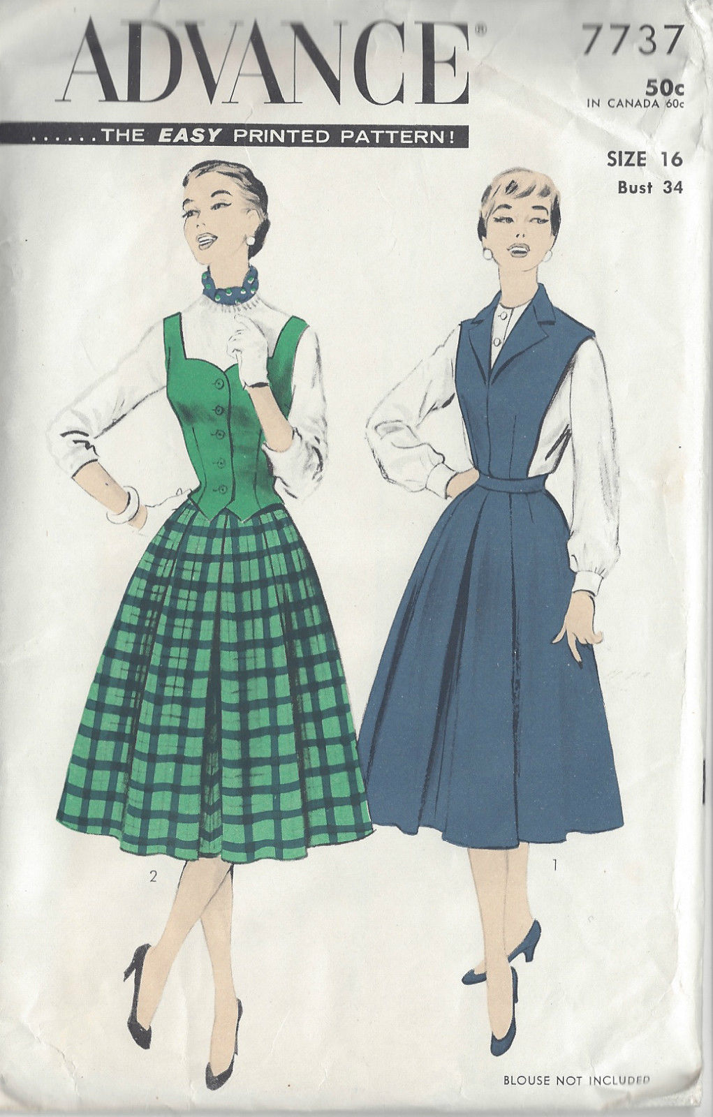 1950s-Vintage-Sewing-Pattern-B34-W28-DRESS-SKIRT-WESKIT-R663-251177286938