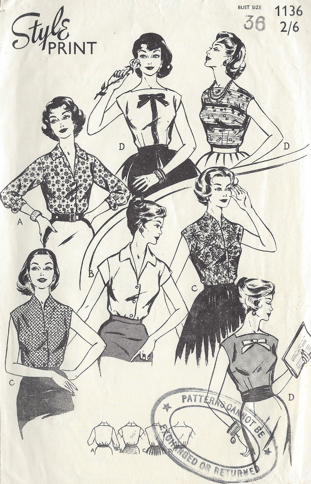 1950s-Vintage-Sewing-Pattern-B36-BLOUSE-1194-251501056242