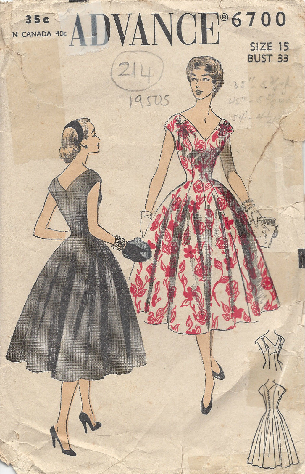 1950s-Vintage-Sewing-Pattern-DRESS-B33-214-251144350571