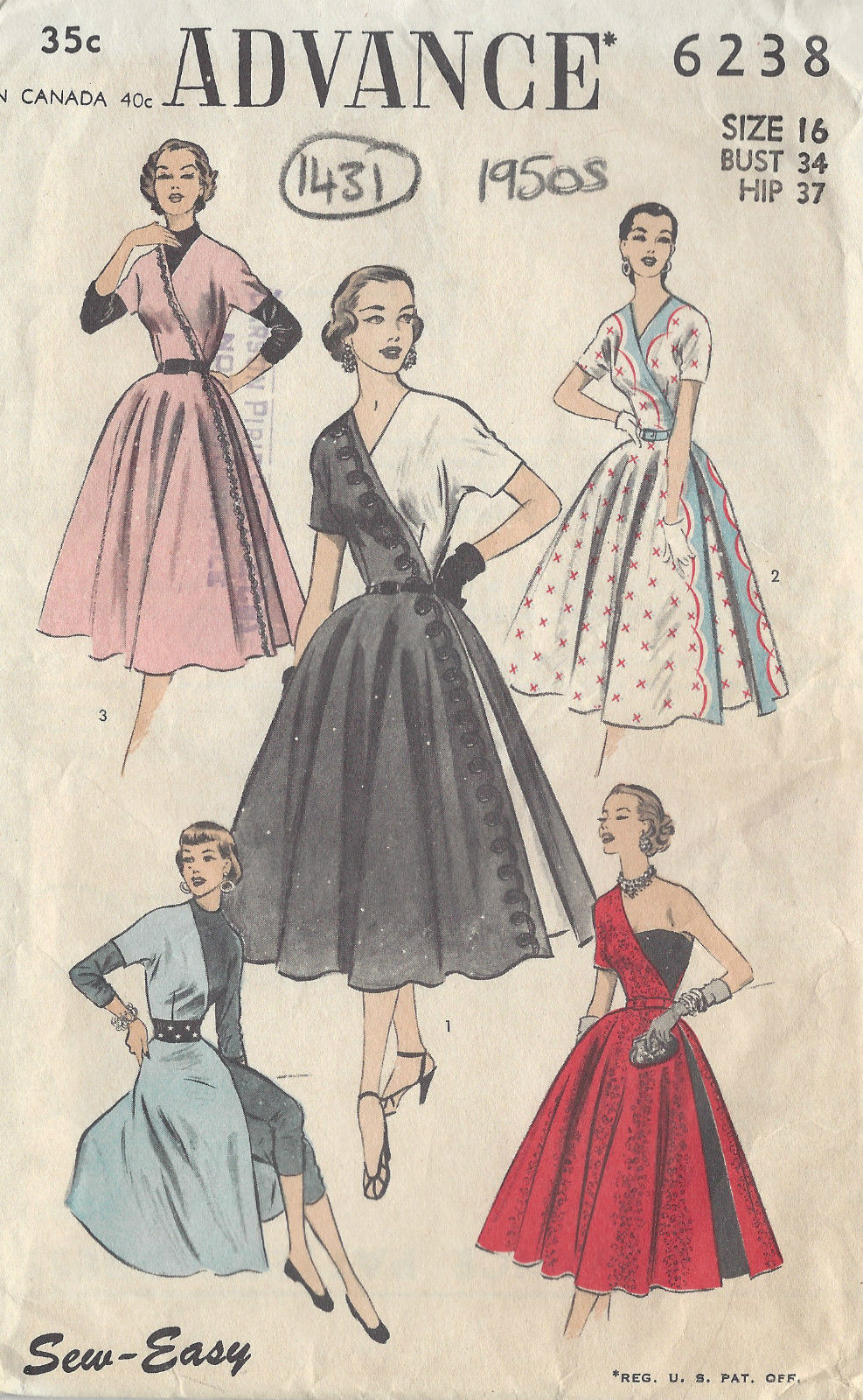 1950s-Vintage-Sewing-Pattern-DRESS-B34-1431-252085857525-3