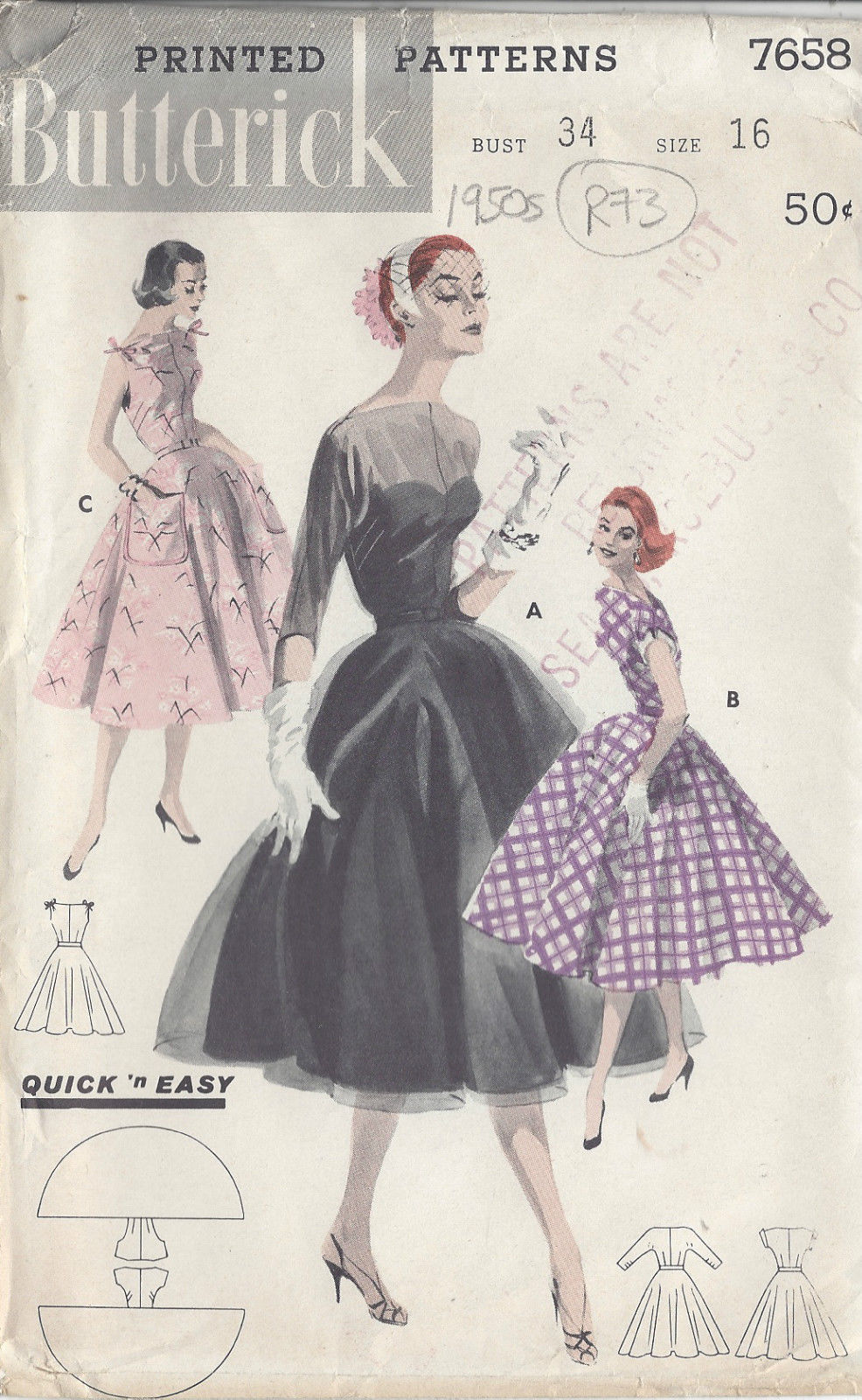 1950s-Vintage-Sewing-Pattern-DRESS-B34-R73-251144840339