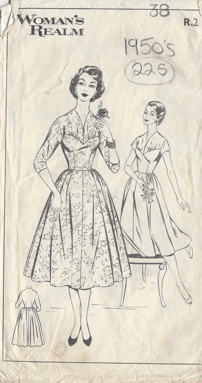 1950s-Vintage-Sewing-Pattern-DRESS-B38-225-251146171319