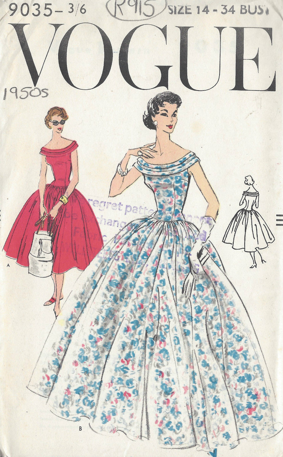 1950s-Vintage-VOGUE-Sewing-Pattern-B34-DRESS-R915-251967020518