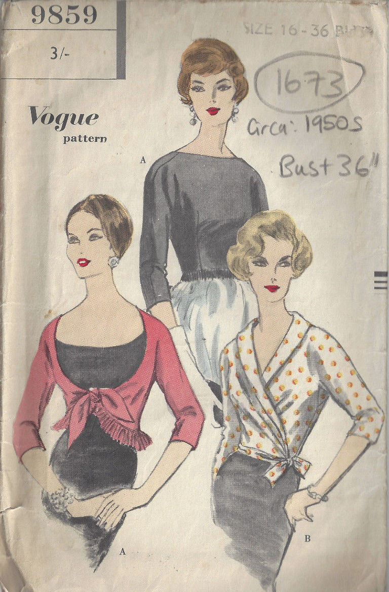 1950s-Vintage-VOGUE-Sewing-Pattern-B36-BLOUSE-1673-262498078703