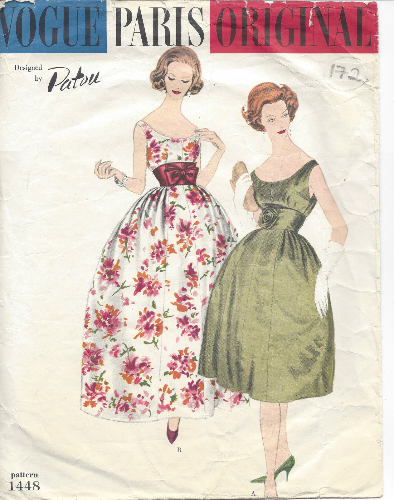 1950s-Vintage-VOGUE-Sewing-Pattern-DRESS-B34-172-By-Patou-251146739204
