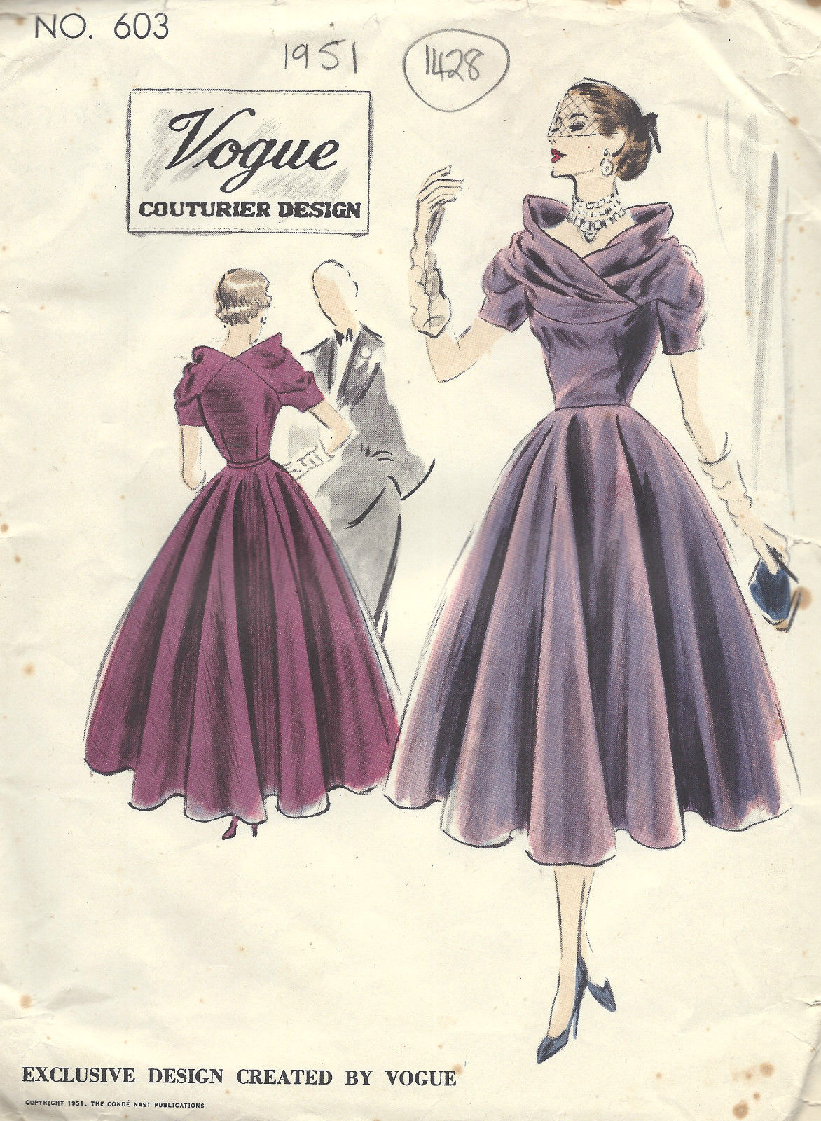 1951-Vintage-VOGUE-Sewing-Pattern-B30-DRESS-1428R-261895332970