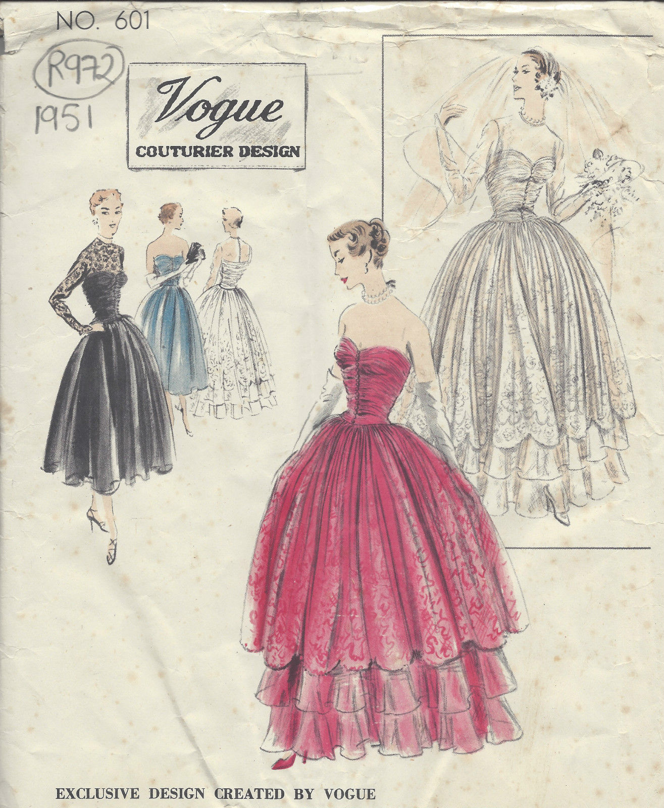 1951-Vintage-VOGUE-Sewing-Pattern-B34-EVENING-WEDDING-DRESS-R972-252295982910
