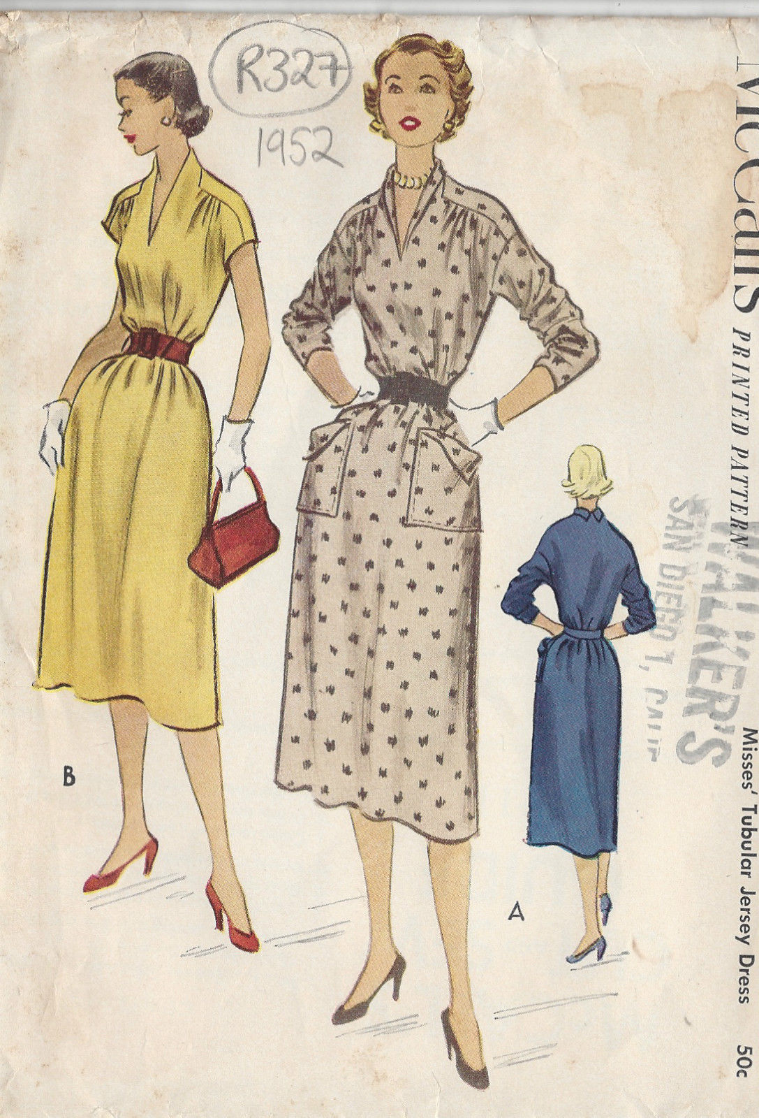 1952-Vintage-Sewing-Pattern-DRESS-B38-R327-251143089731