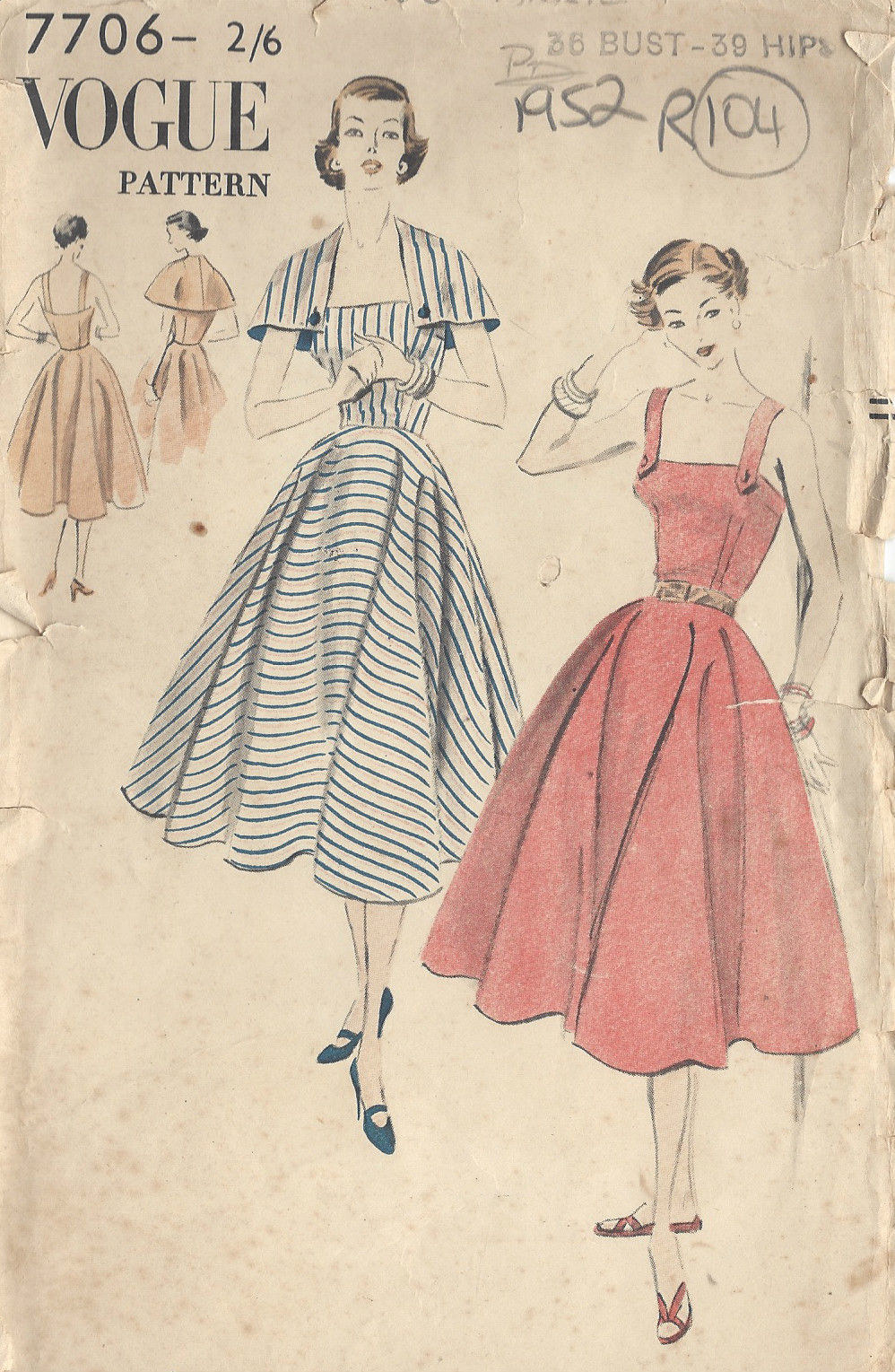 1952-Vintage-VOGUE-Sewing-Pattern-B36-DRESS-CAPELET-R104-251144483892