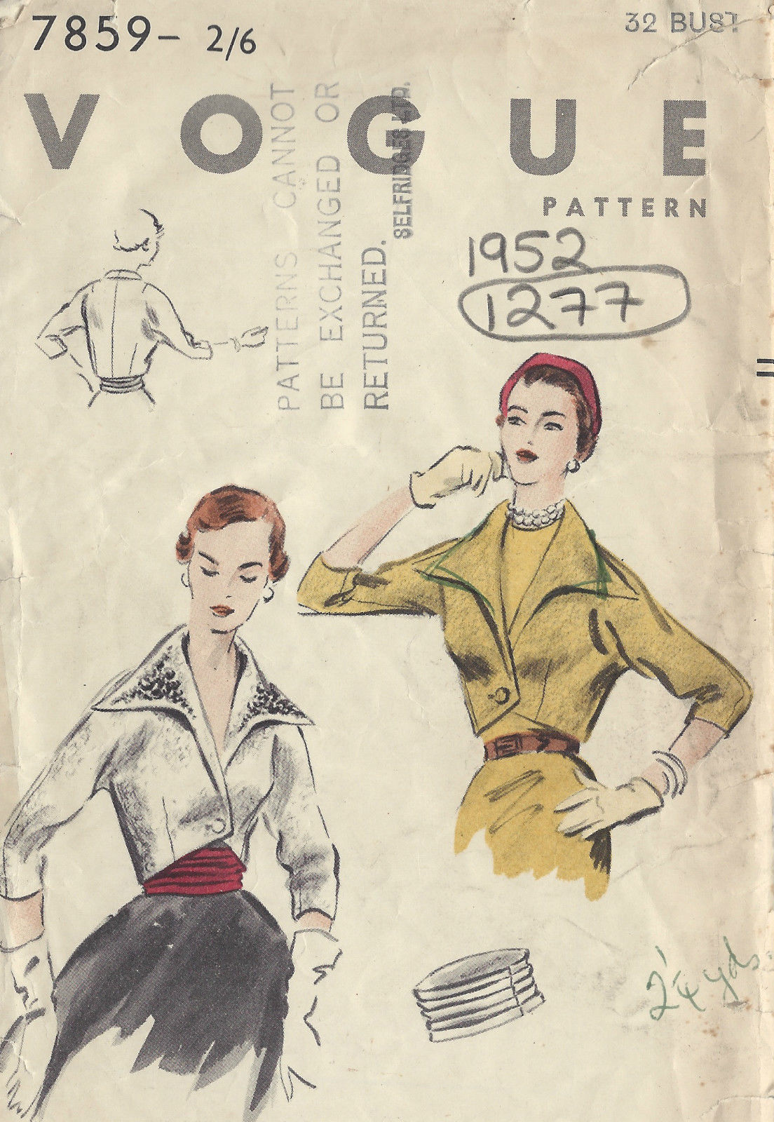 1952-Vintage-VOGUE-Sewing-Pattern-BOLERO-CUMMERBUND-B32-1277-251563939479