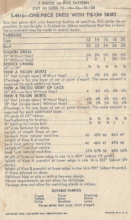 1953-Vintage-VOGUE-Sewing-Pattern-B34-DRESS-TIE-ON-SKIRT-1683-252456164706-2