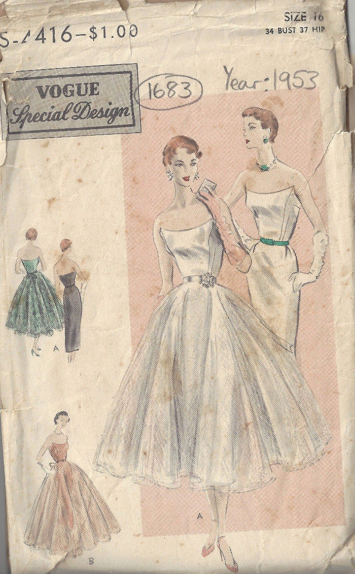 1953-Vintage-VOGUE-Sewing-Pattern-B34-DRESS-TIE-ON-SKIRT-1683-252456164706