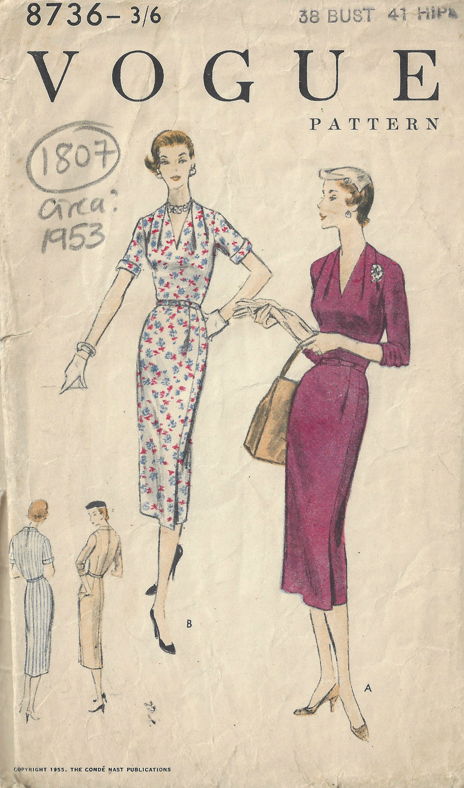 1953-Vintage-VOGUE-Sewing-Pattern-B38-DRESS-1807-262930137042