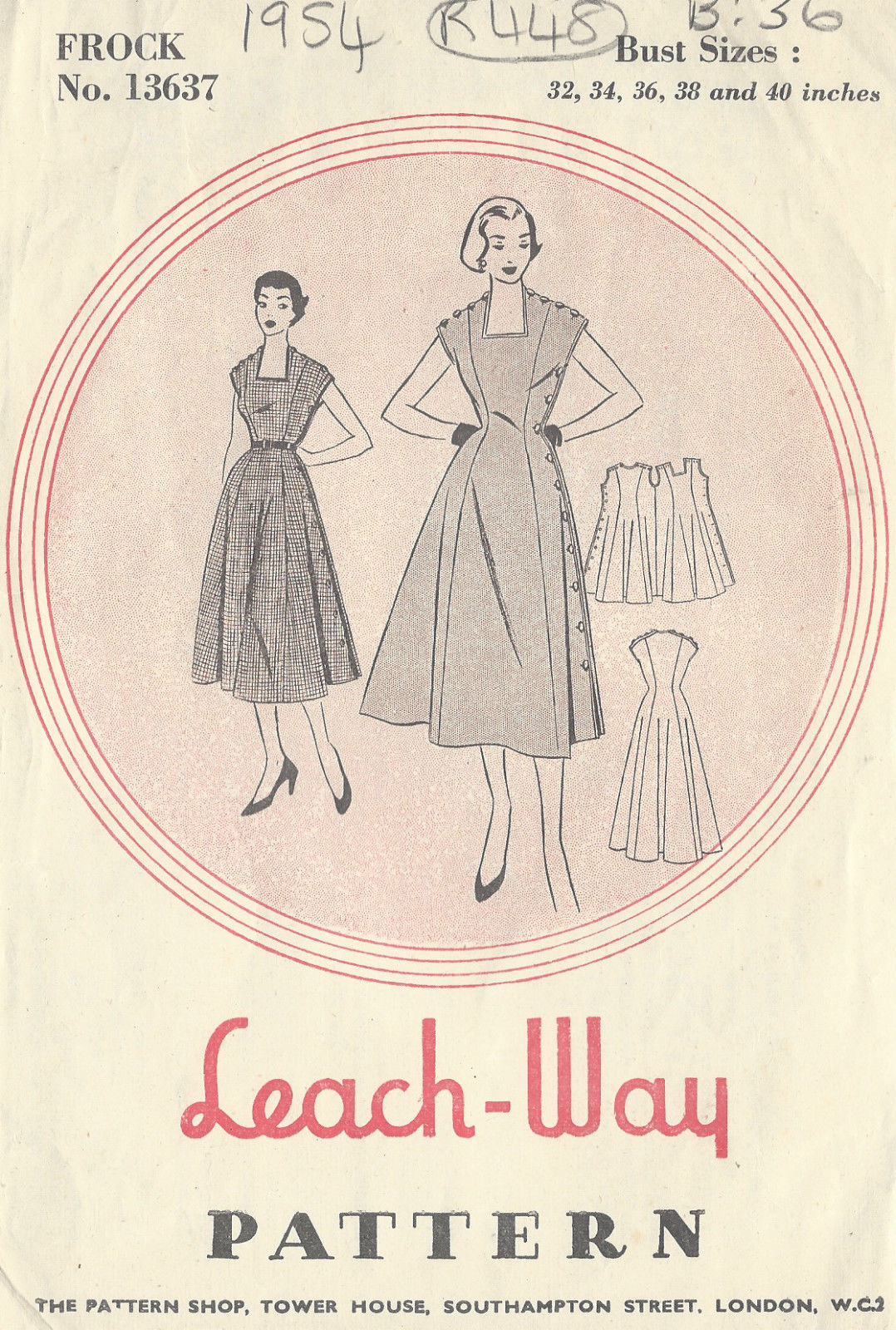 1954-Vintage-Sewing-Pattern-B36-DRESS-R448-251153255038