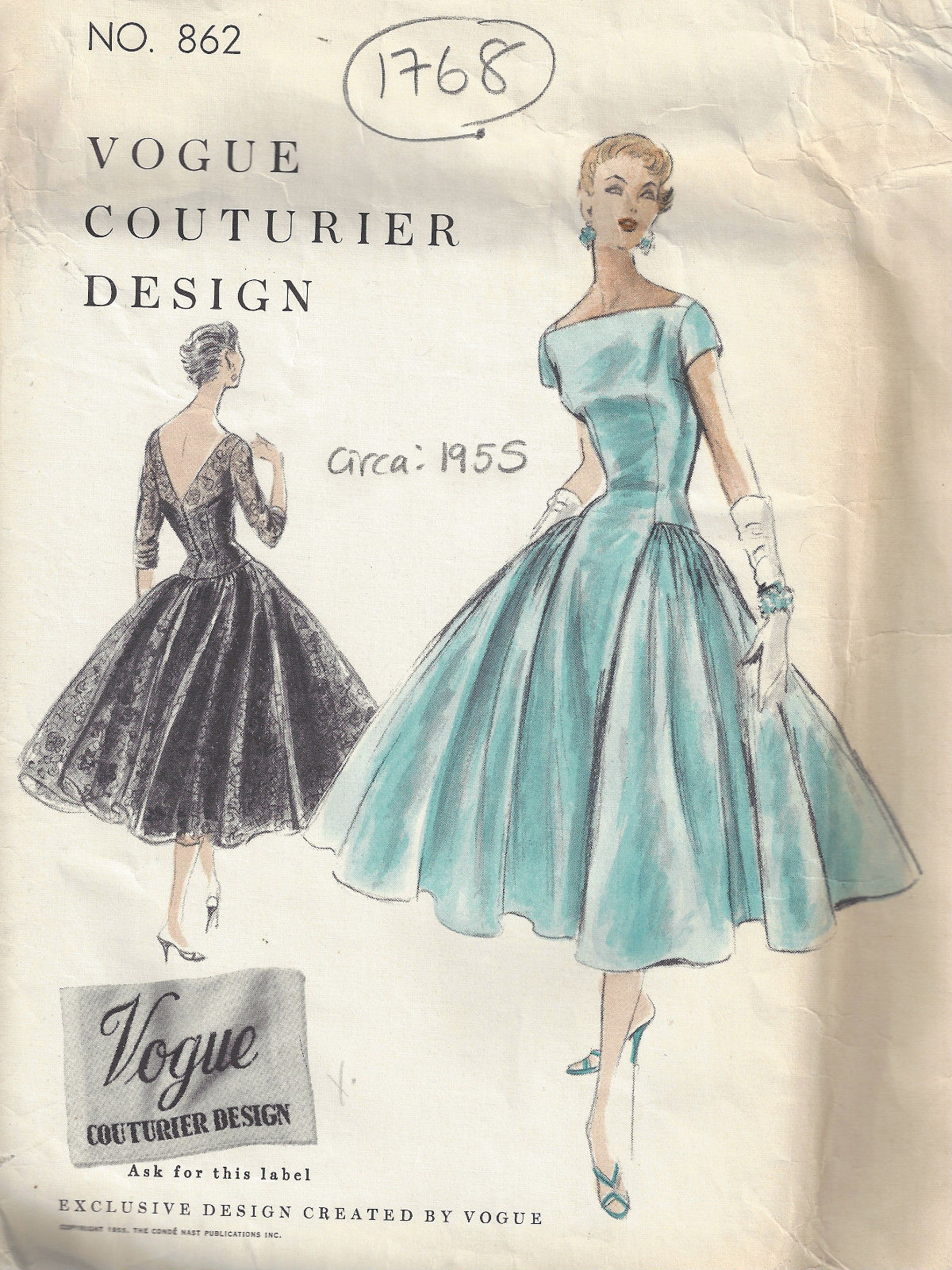 1955-Vintage-VOGUE-Sewing-Pattern-B30-ONE-PIECE-DRESS-SLIP-1768-252704168710
