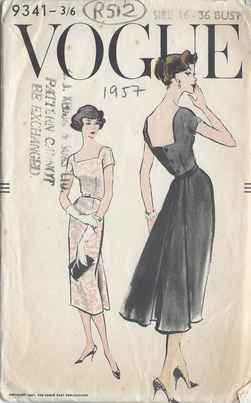 1957-Vintage-VOGUE-Sewing-Pattern-B36-DRESS-R512-251151075927
