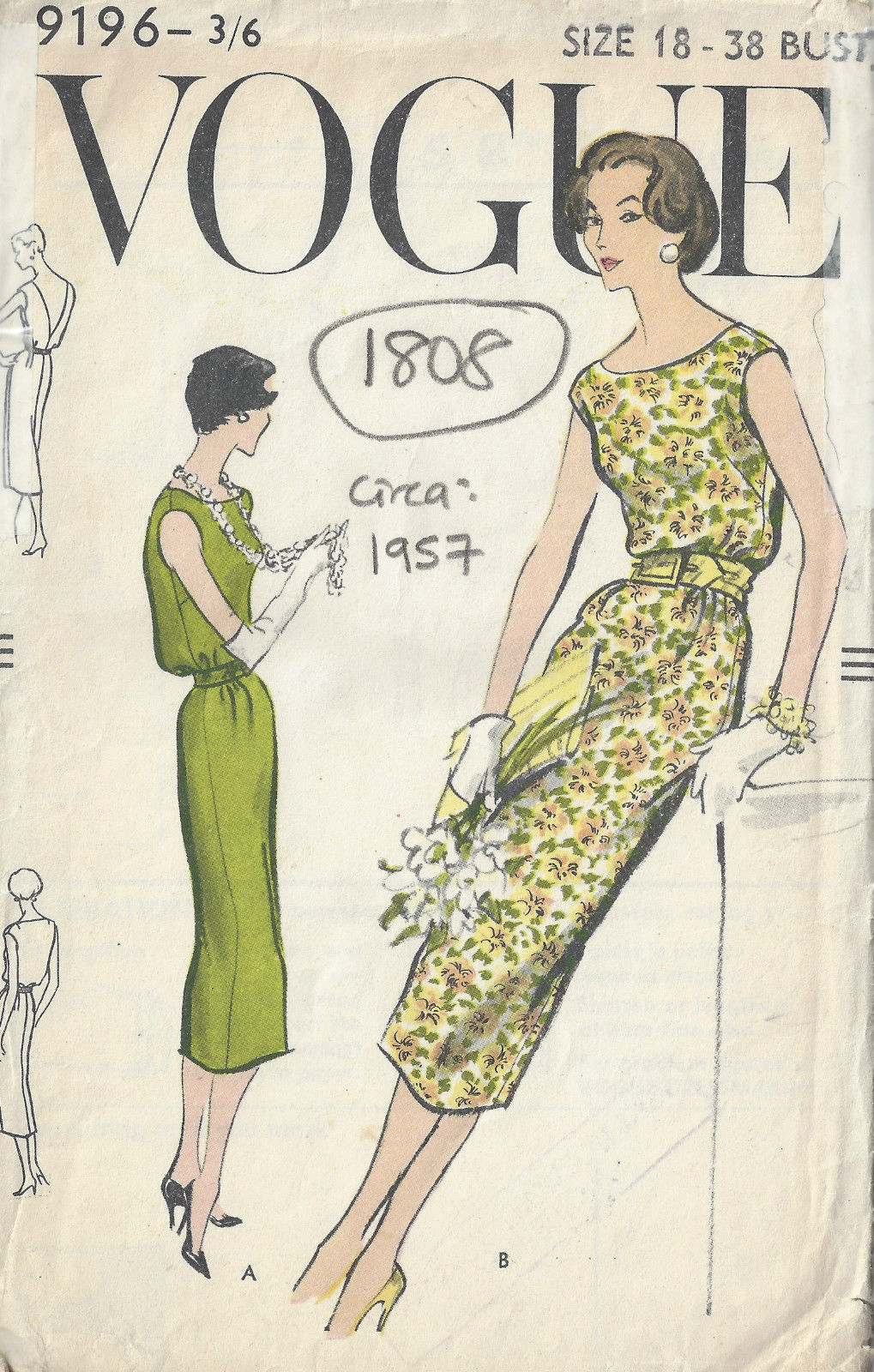 1957-Vintage-VOGUE-Sewing-Pattern-B38-DRESS-1808-252852839502