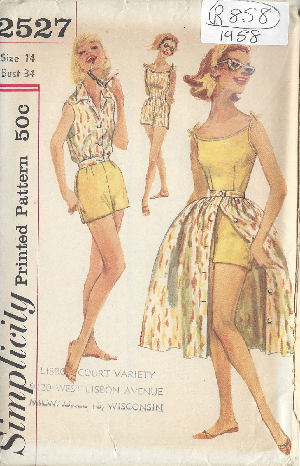 1958-Vintage-Sewing-Pattern-B34-PLAYSUIT-SKIRT-BLOUSED-JACKET-R858-252042023579