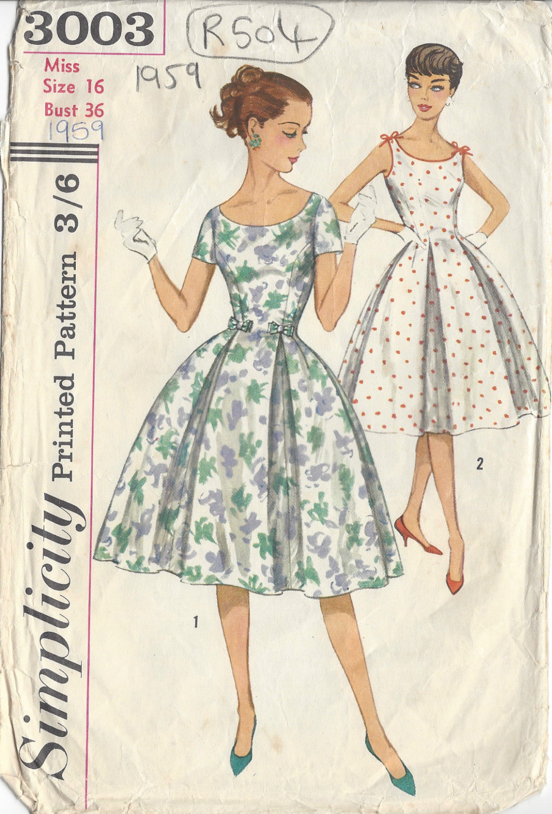1959-Vintage-Sewing-Pattern-DRESS-B36-R504-251142489878