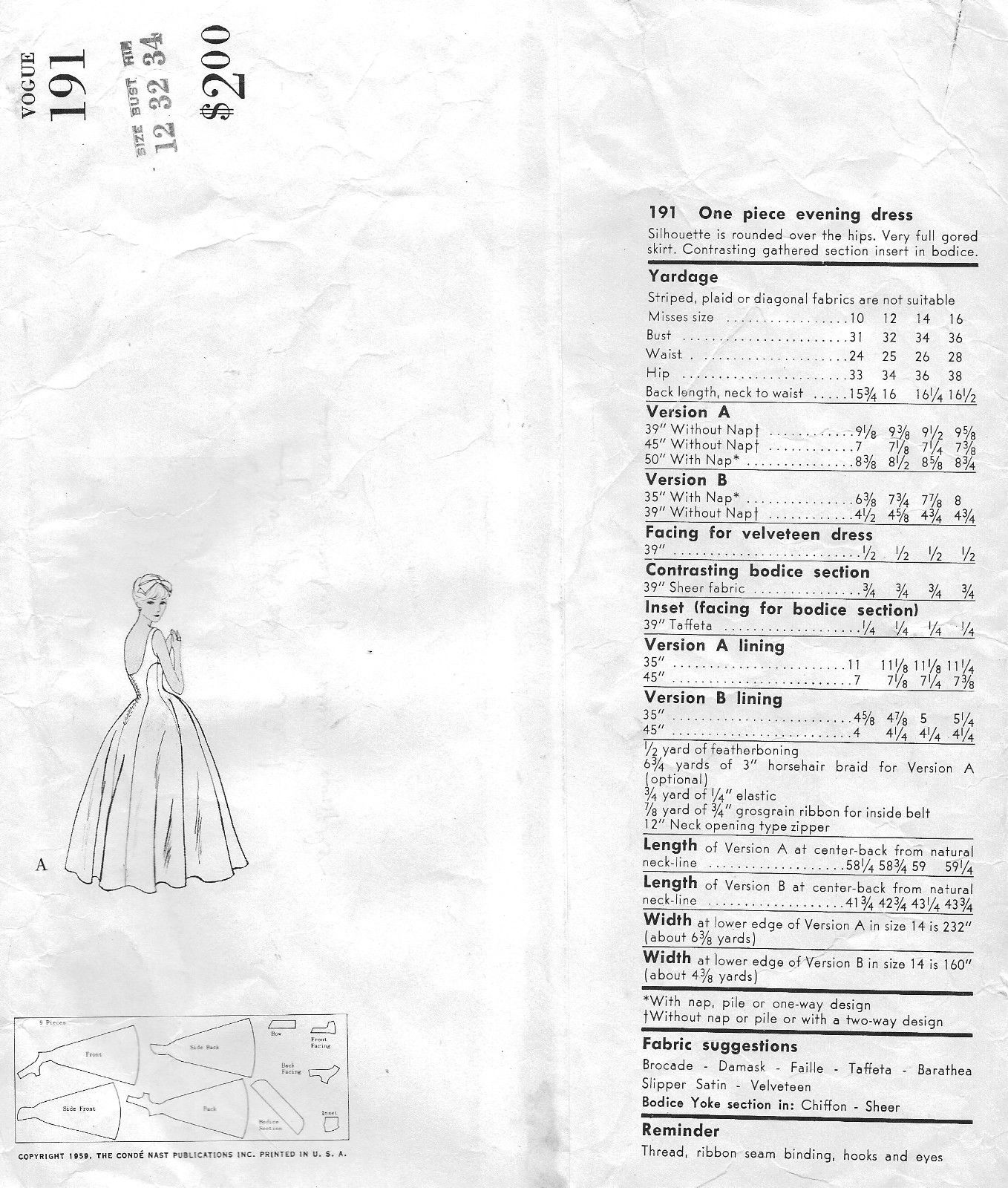 1959-Vintage-VOGUE-Sewing-Pattern-B32-DRESS-1405-261810644713-2