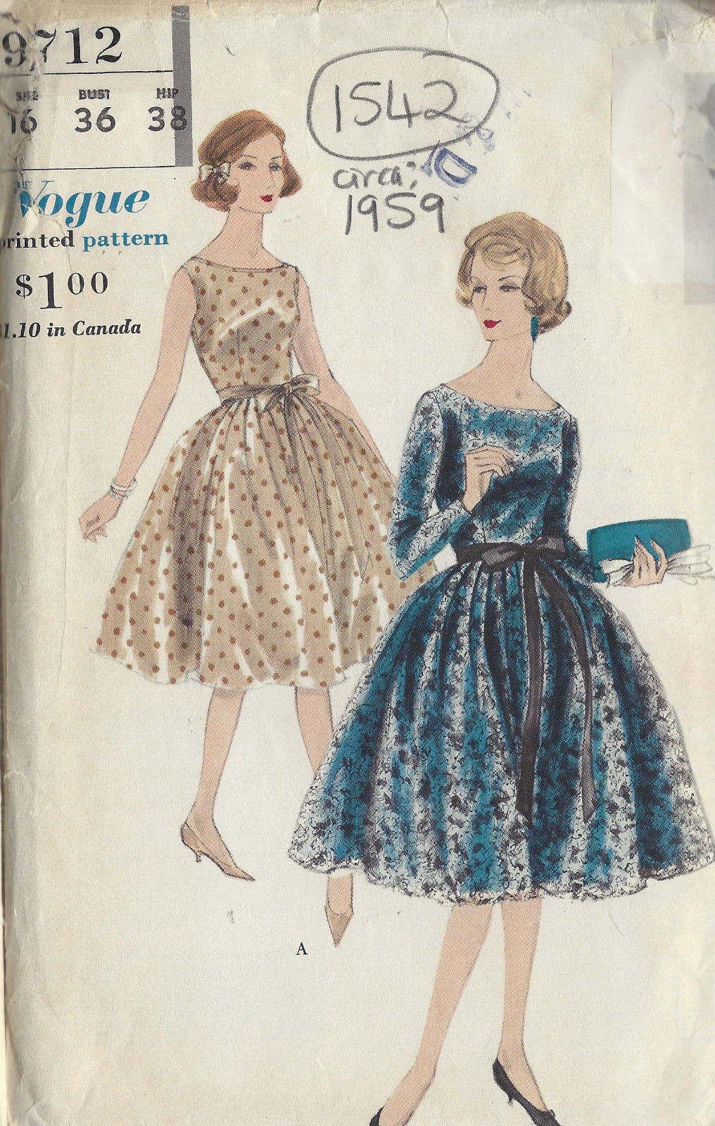 1959-Vintage-VOGUE-Sewing-Pattern-B36-DRESS-PETTICOAT-1542-262141146558