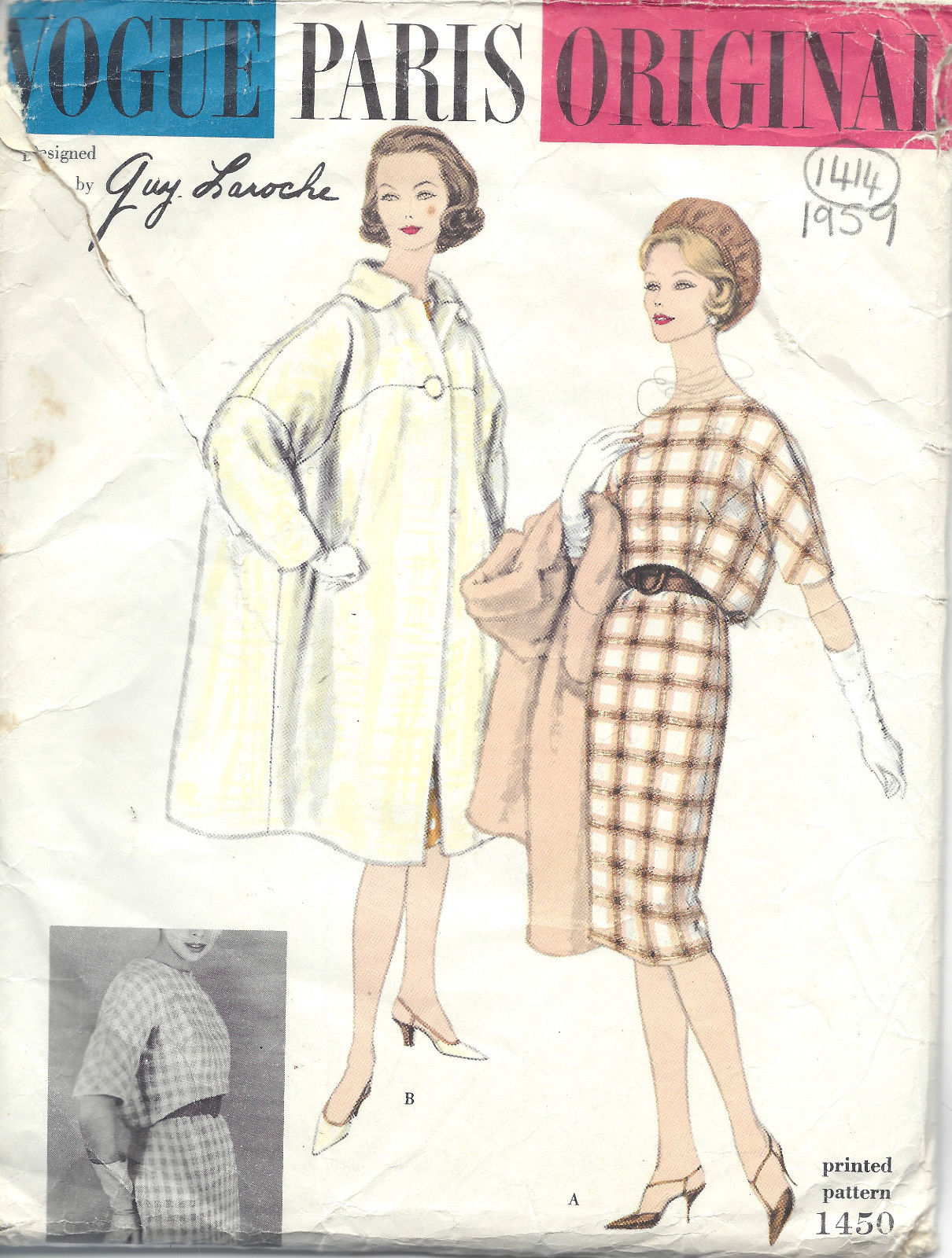 1959-Vintage-VOGUE-Sewing-Pattern-COAT-DRESS-B31-1414-By-Guy-Laroche-251949678509