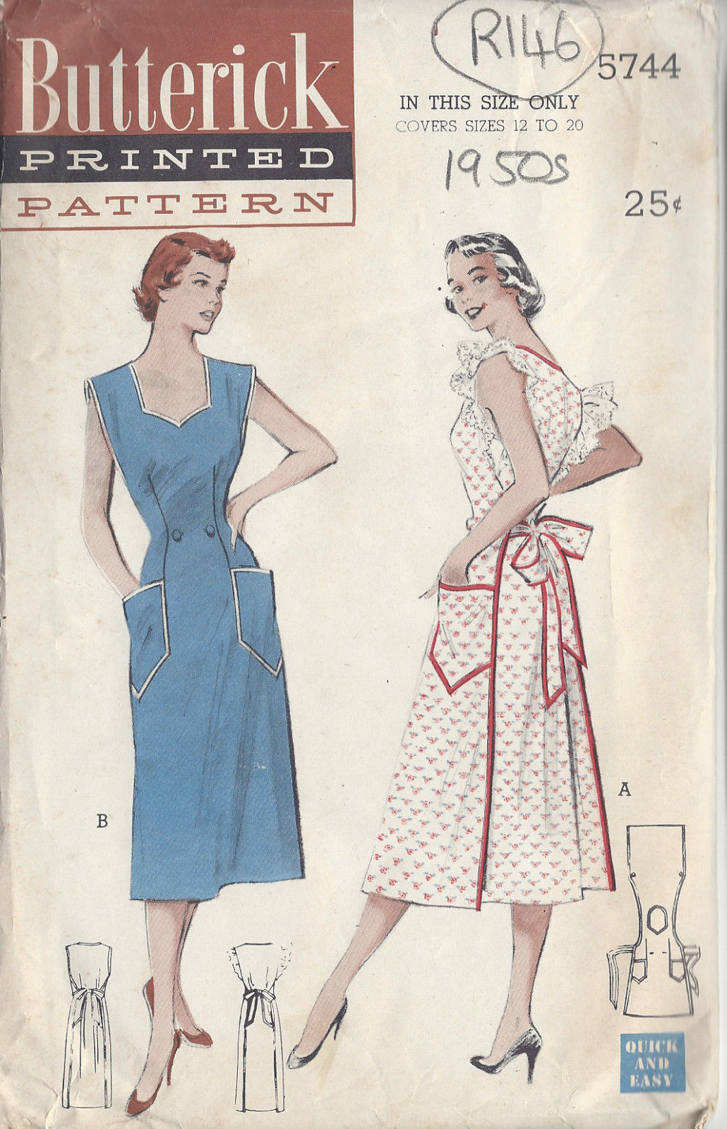 195Os-Vintage-Sewing-Pattern-SIZE12-to-20-COVERALL-APRON-R146-251165518772