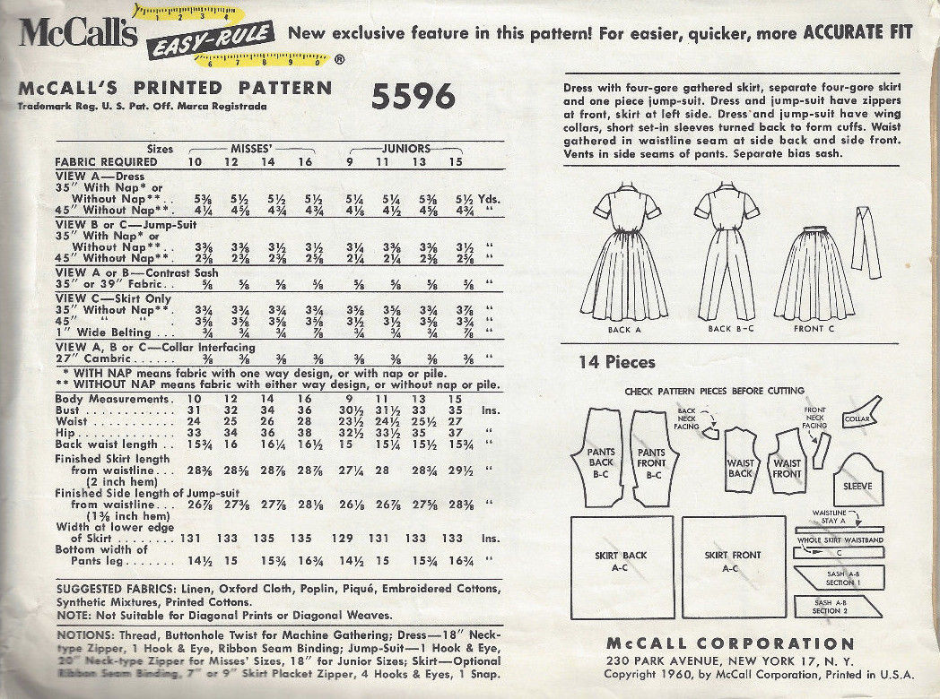 1960-Vintage-Sewing-Pattern-B33-SKIRT-DRESS-JUMPSUIT-1801R-262909881586-2
