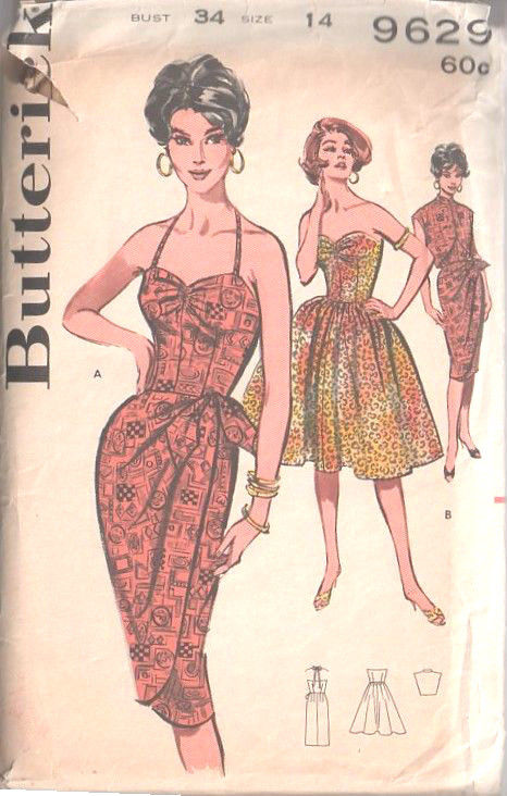 1960-Vintage-Sewing-Pattern-B34-DRESS-SARONG-DRESS-JACKET-1498-262386455119
