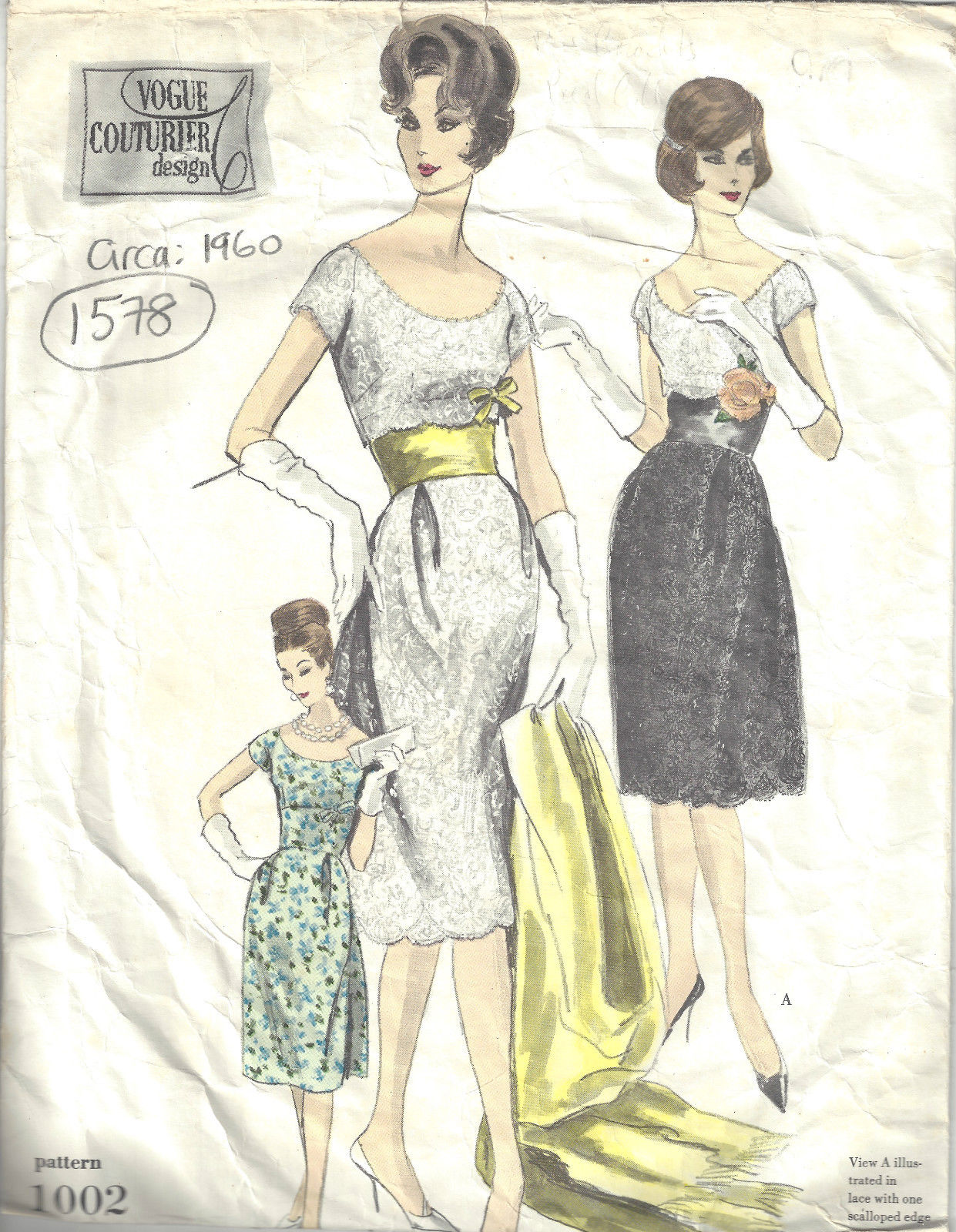 1960-Vintage-VOGUE-Sewing-Pattern-B36-DRESS-STOLE-SLIP-1578-262328480213