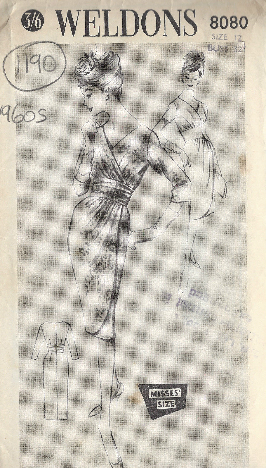 1960s-Vintage-Sewing-Pattern-B32-DRESS-1190-261447816803